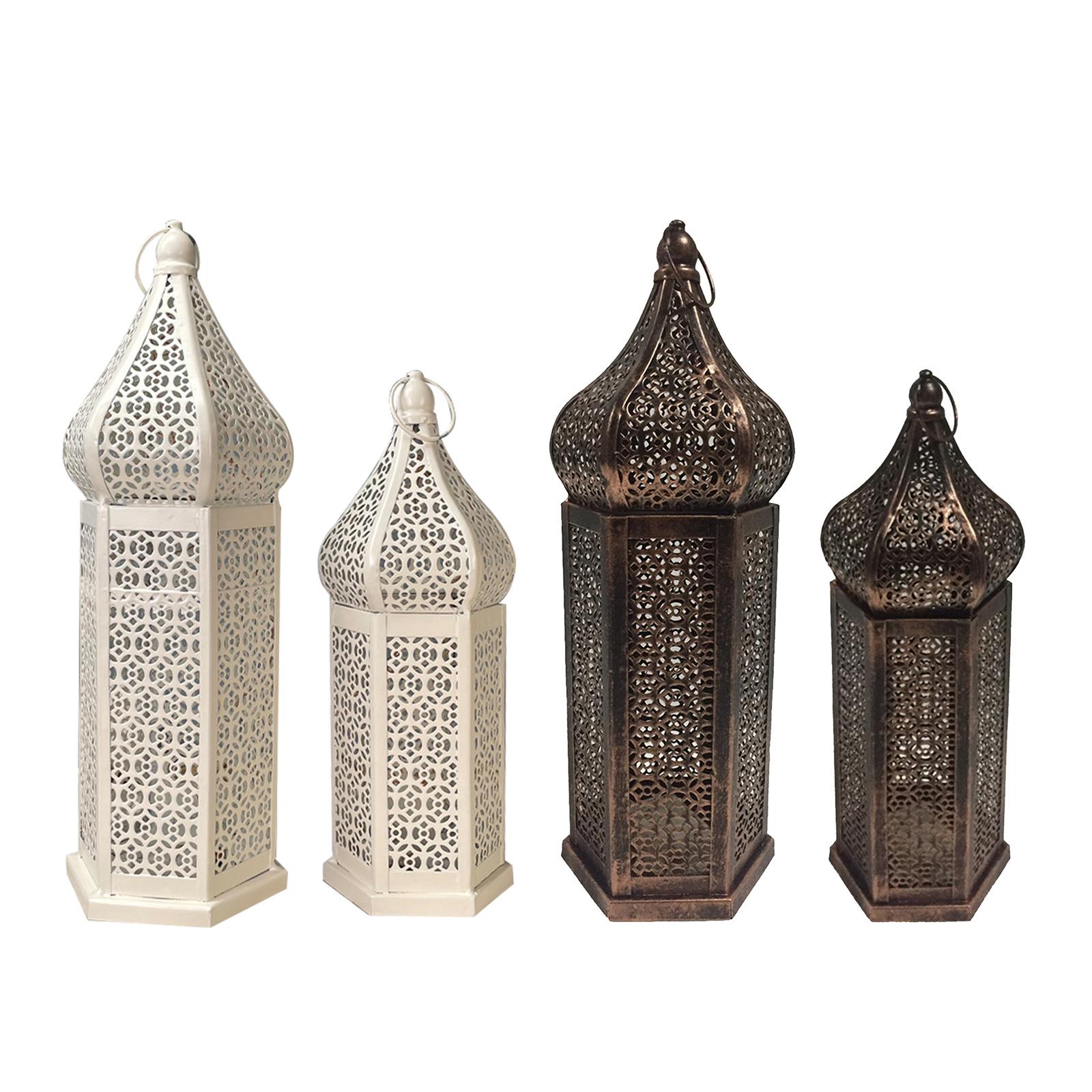 Christmas New Retro Wrought Iron Hollow Wind Lantern Moroccan Decorative Ornaments Atmosphere Props Led Small Lantern