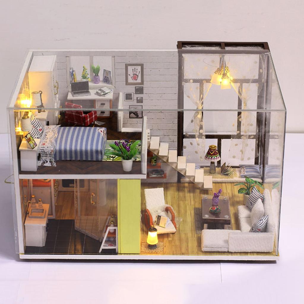 Crafts 1/20 Dollhouse DIY Modern House 3D Puzzle Furniture Kit Toy Gift