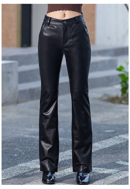 Tajiyane Elegant Genuine Leather Pants Women High Waist Pants