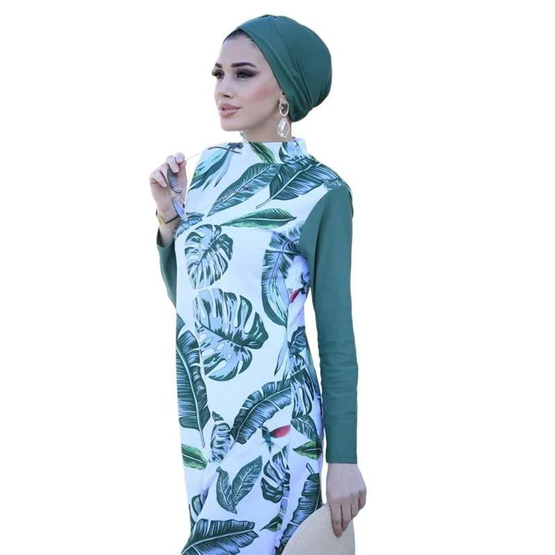 Muslim Swimwears Women Printed Stretch Full Cover Hijab Long Sleeves Sport swimming Togs 3pcs Lslamic Burkinis Wear Bathing Suit