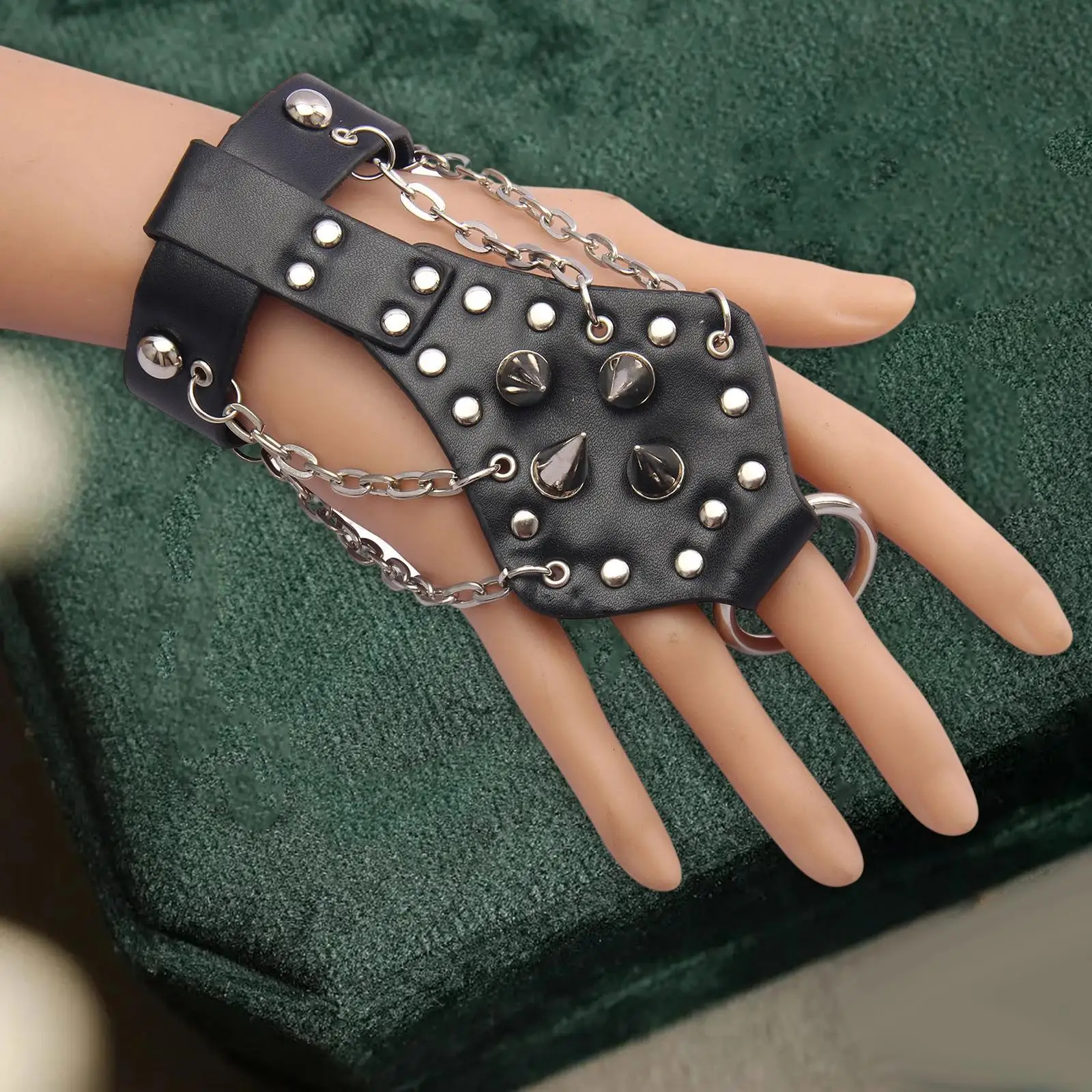 Gothic Gloves Punk Stud Hand Jewelry Wristband for Cosplay Photo Props Decor