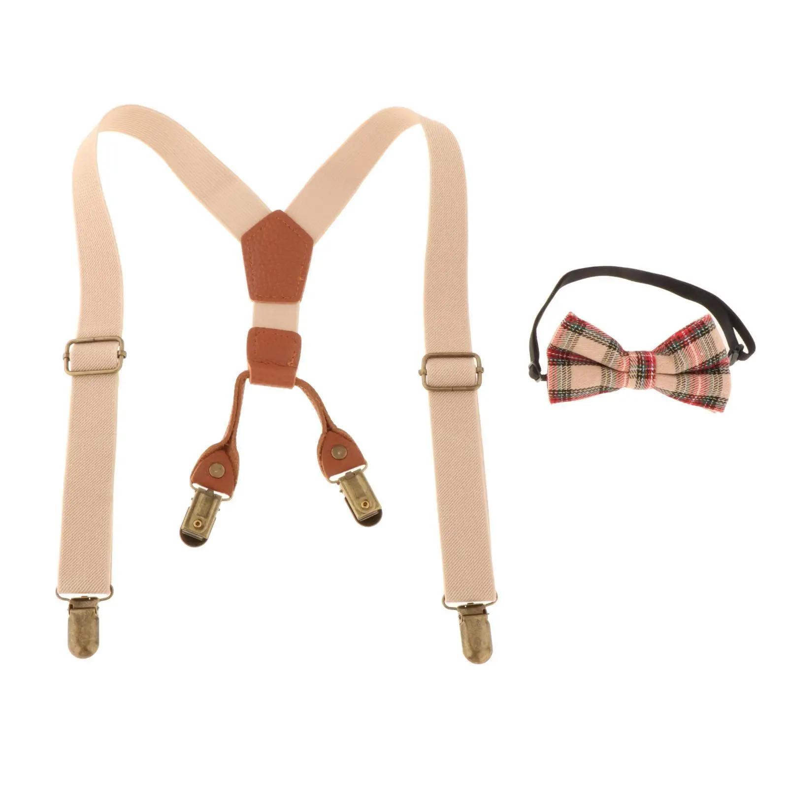 Kids Suspenders & Bowtie Set 4 Clips Elastic Straps 1 inch Wide Adjustable Braces for Boys Girls