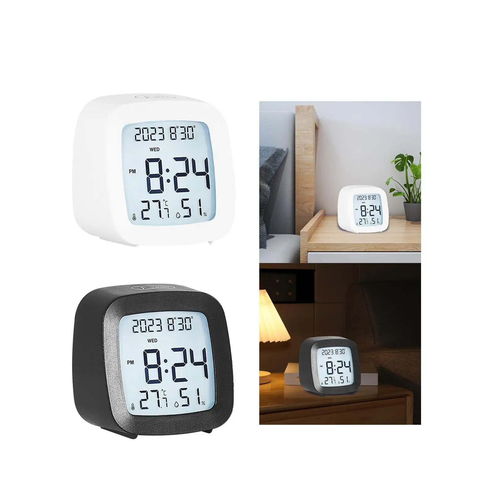 Small Digital Alarm Clock Bedside Clock Snooze Mode for Office Desk Stylish