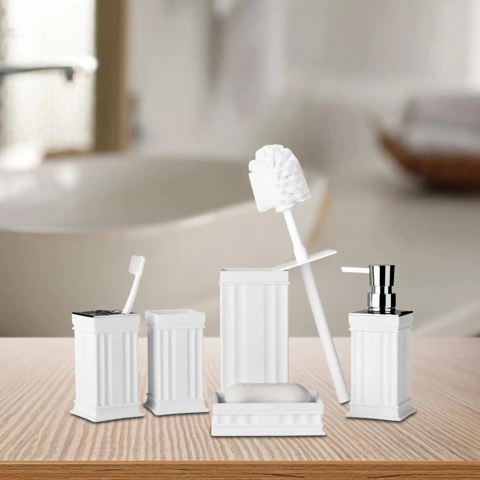 5 Pieces Bathroom Accessories Toothbrush Holder Toilet Brush with Holder Lotion Dispenser Bath Set for Housewarming Gift Hotel