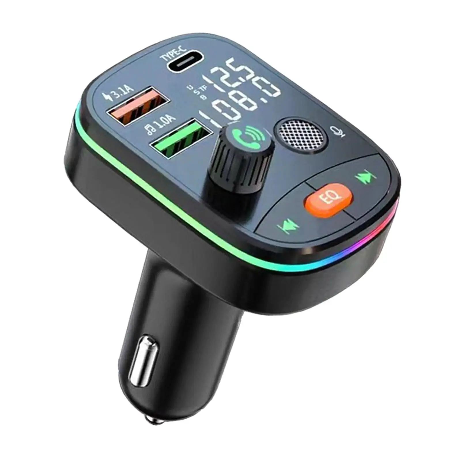 FM Transmitter for Car Bluetooth PD Dual USB Charging Dual Screens Display Accessory Handsfree Calling Music Player USB Disk Mic