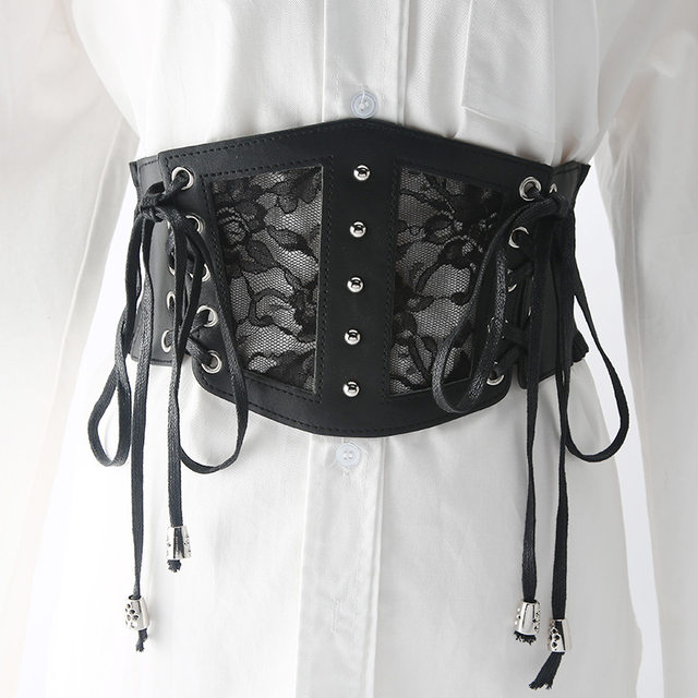 Corset Femme Large à Lacets - Ceinture Guêpe En Cuir PU - Pour Robe Ou Manteau - Noir