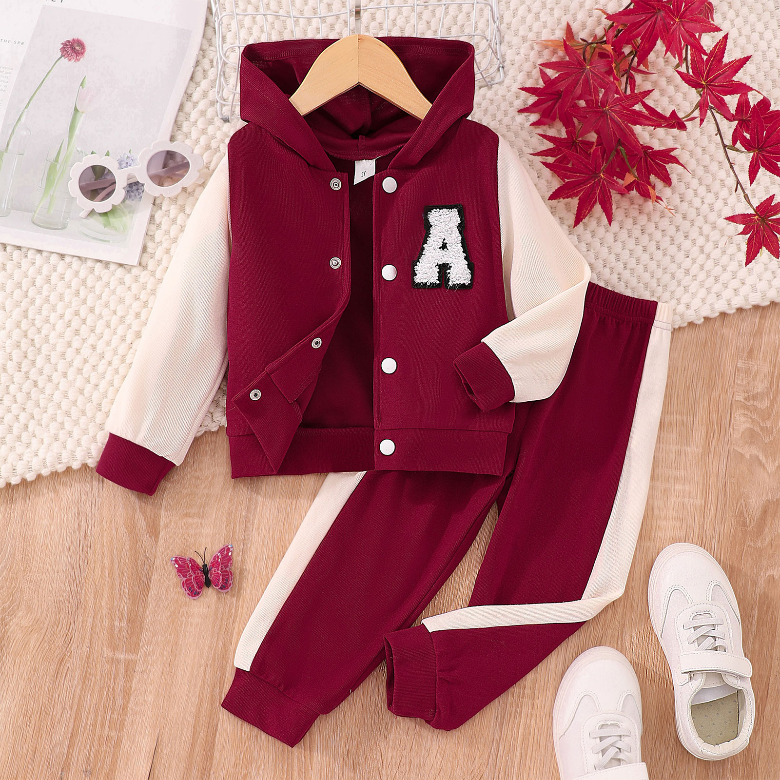 Kinder Mode lässig Baseball Trainings anzug Langarm Frühling Herbst Kapuzen jacke mit Jogging hose Schule täglich Sport Homewear – Detail 3