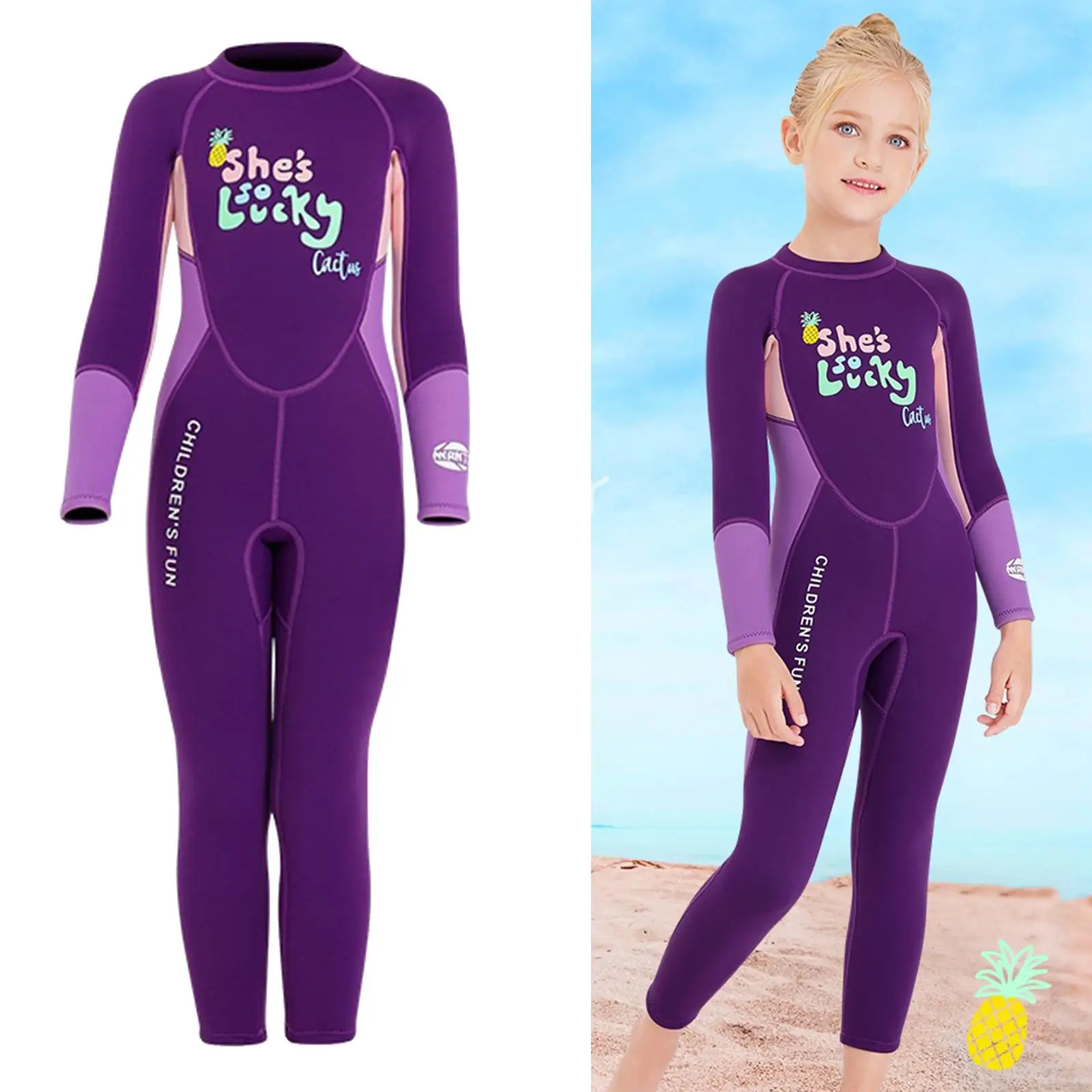 Girls Wetsuit Kids Thermal Swimsuit - 2.5mm Neoprene Children Swimwear, Sun Diving Snorkelling Suit, Purple