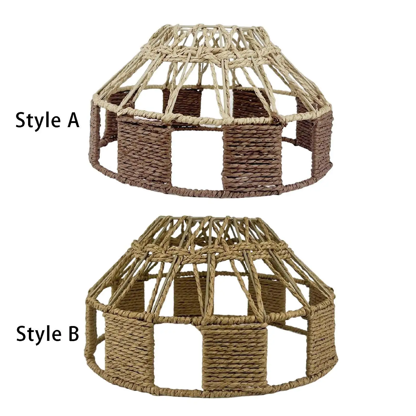 Rustic Boho Handwoven Wicker Lampshade Pendant Lamp Shade Paper Rope Rattan Lampshade for Living Room Farmhouse Ceiling Bedroom