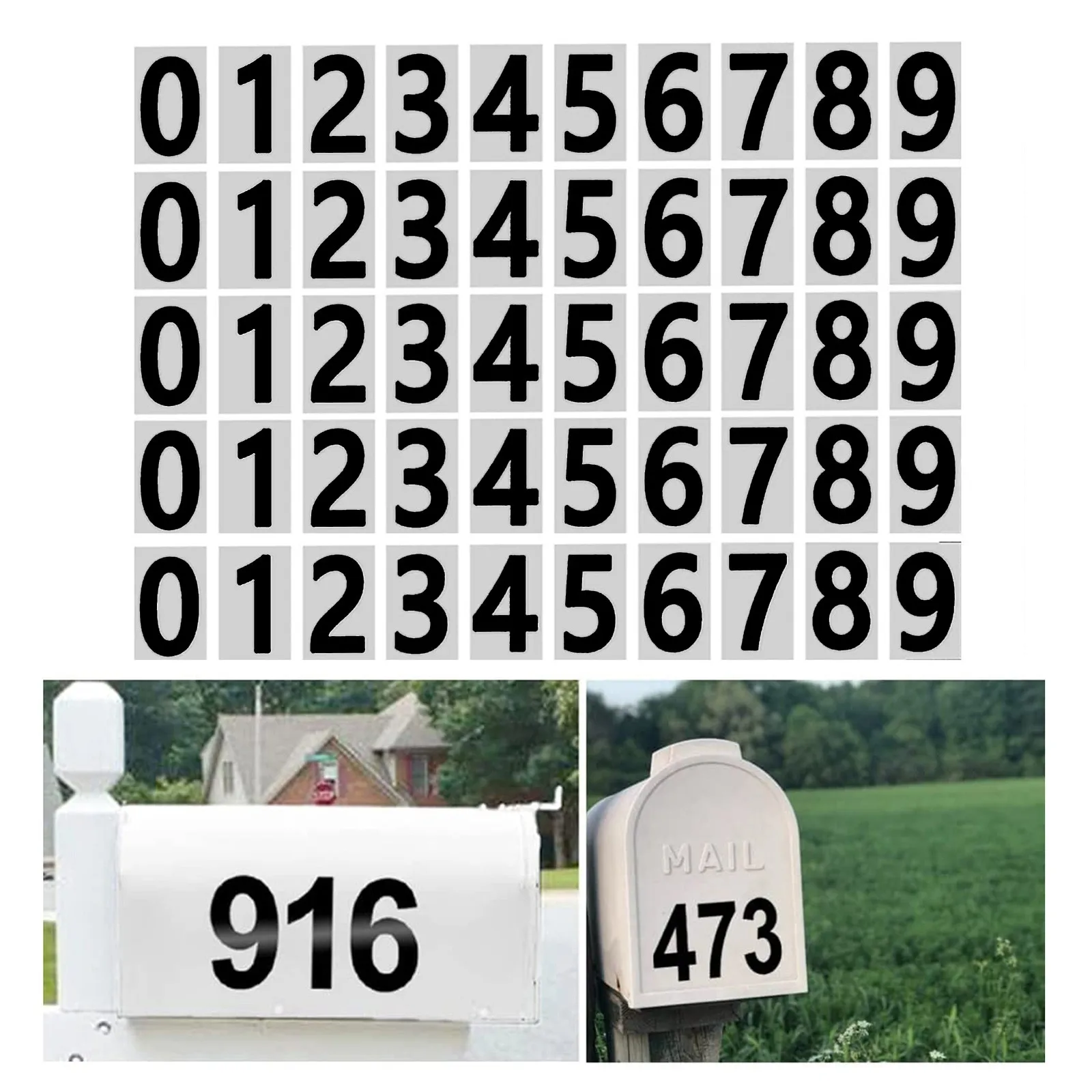 10 Sets 0-9 5" Stickers Vinyl Adhesive Address Numbers Black & White MADE USA 