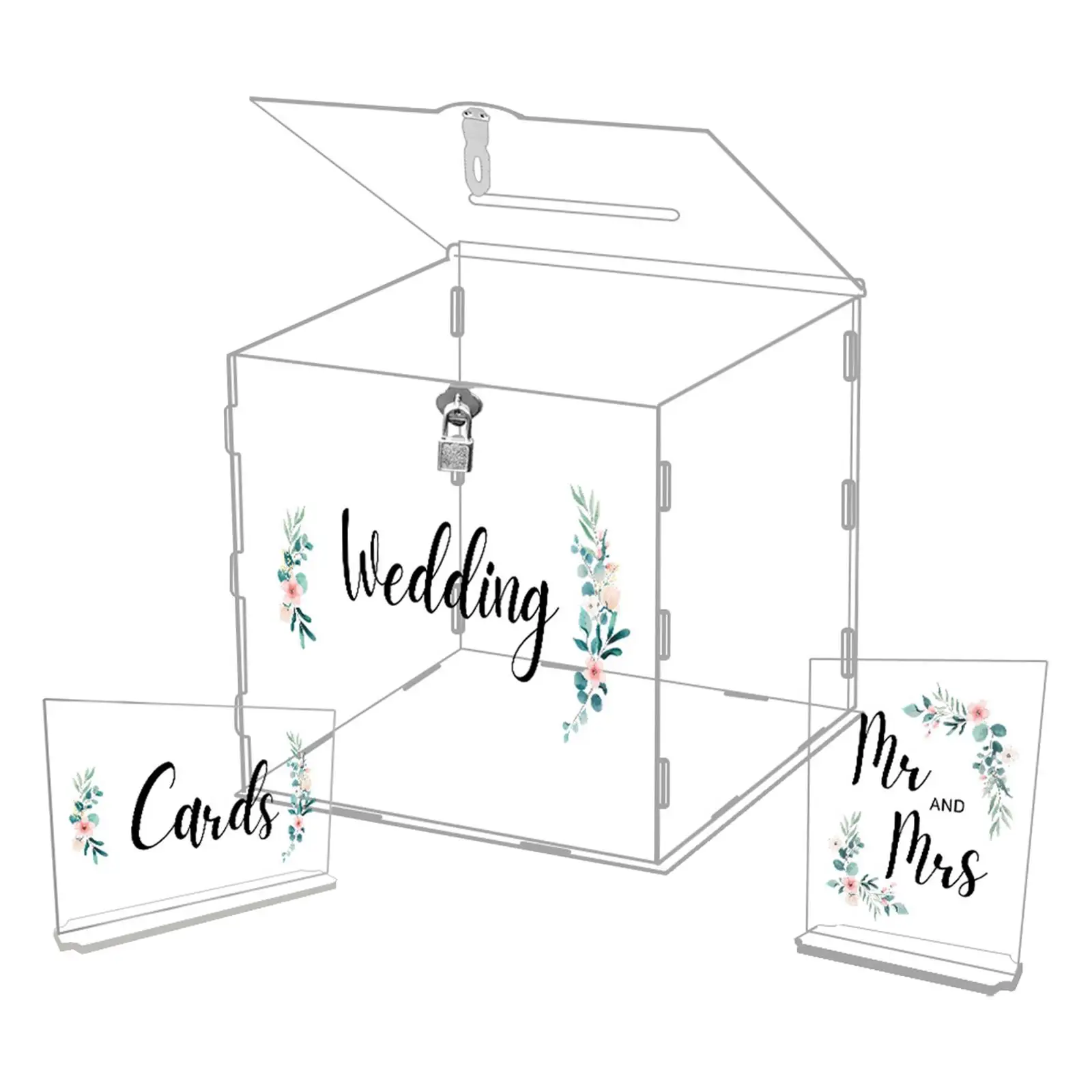 Acrylic wedding cards Box Elegant Storage Box Clear Guest Gift Card Box Decorative Letter Envelope Box for Anniversary Birthday