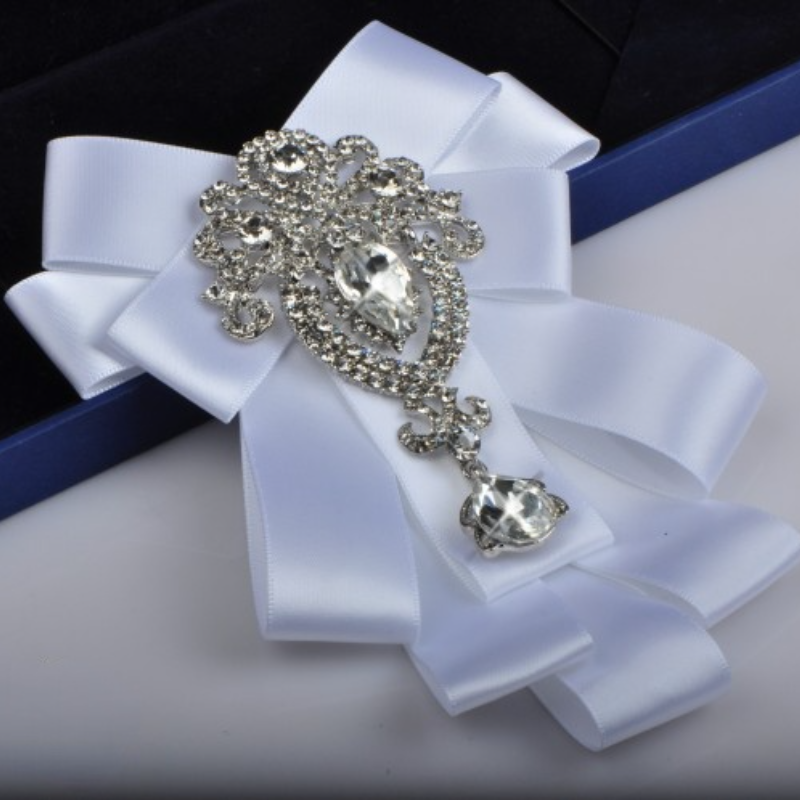 Korean Fashion Band Bowtie Broschen Strass Kristall herren Hemd Krawatte Kragen Pins Luxus Hochzeit Brosche Zubehör – Detail 3