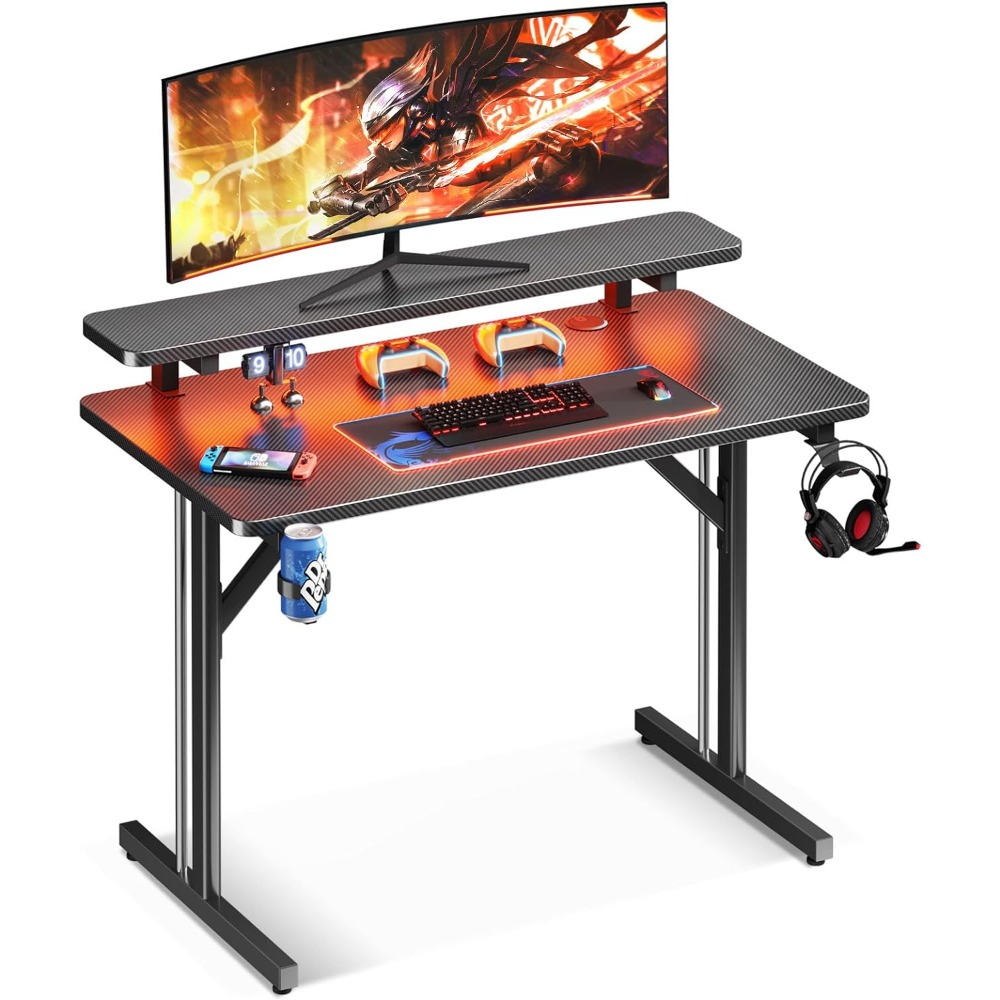 Description Picture 2 of itemSmall Gaming Desk with LED Lights, Computer Desk 31 Inch Gaming Table with Monitor Shelf, PC Gaming Desk Gamer Desk with