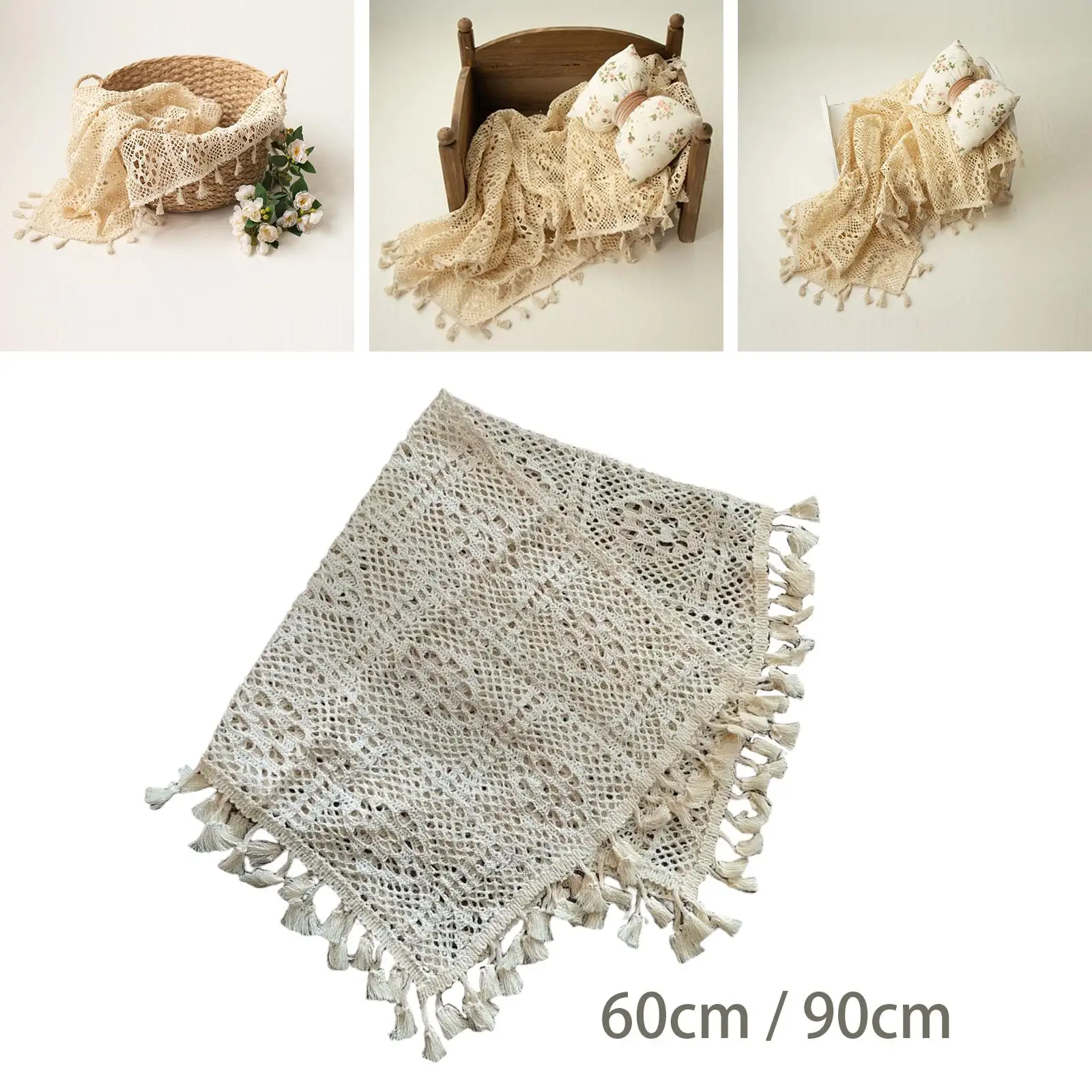 Hollow Weaving Photography Prop Blanket Soft Cotton Ornament Decorative Lightweight Photo Shooting Wrapping Towel Tassel Blanket