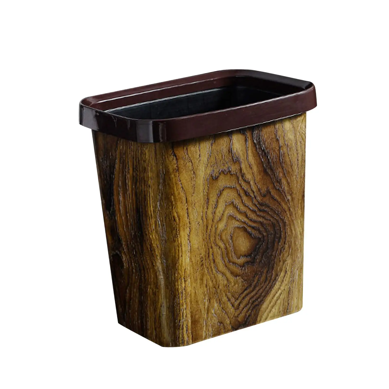 Trash Can Retro Decorative Waste Dustbin Creative Garbage Container Bin Wastebasket Imitation Wood Grain for Kitchen Bedroom