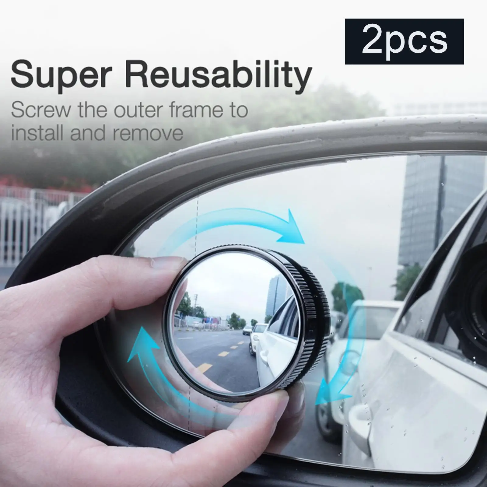 2 Pieces Round Blind Spot Mirrors, Housing Side Rearview Mirror Adjustable