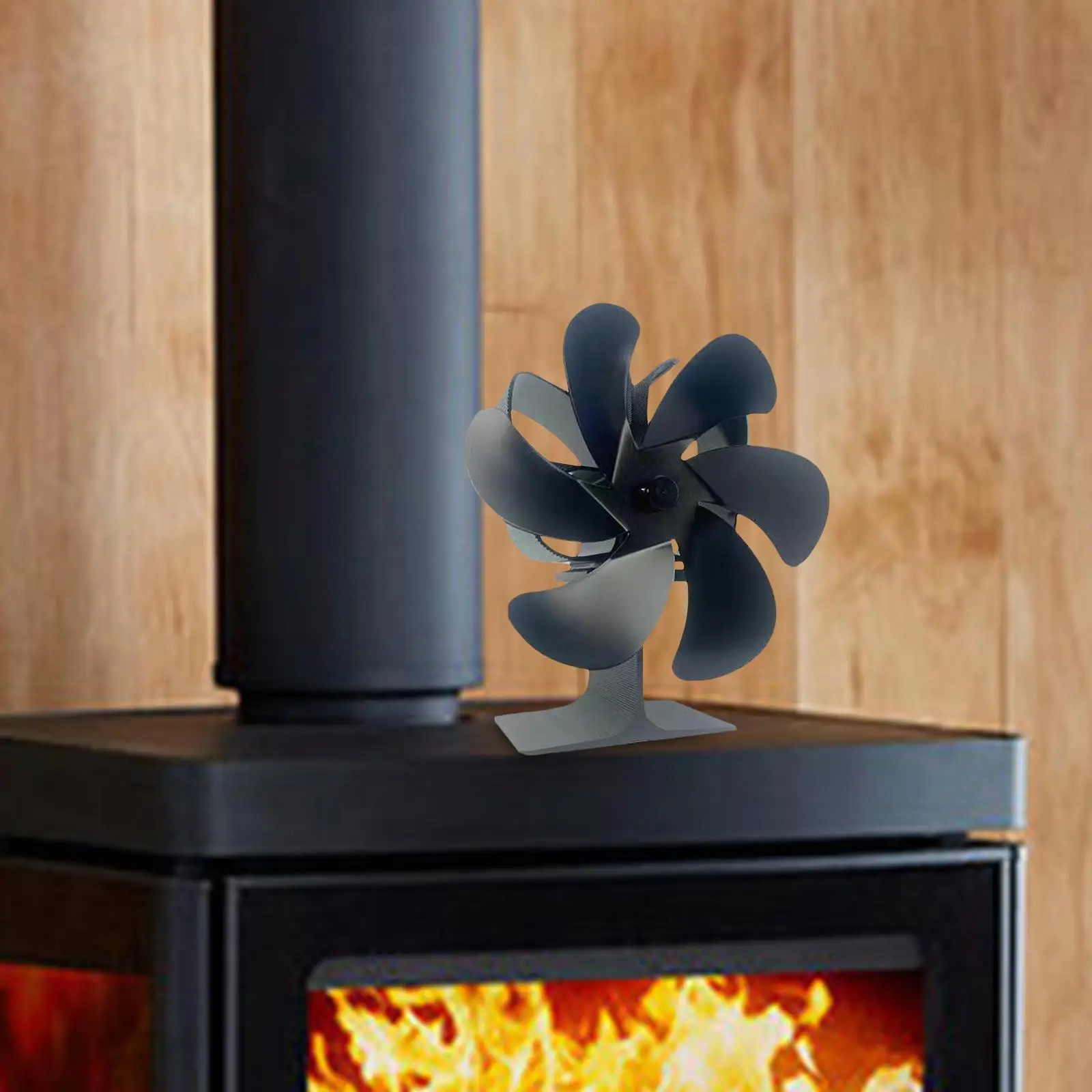 Wood Burner Fireplace Stove Fan 6 Blade Efficient Low Noise Working Temperature 80-350°C/176-662°F Professional Black Color