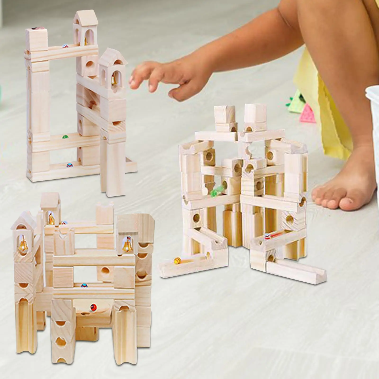 Wooden Marble Run Building Blocks Set, Marble Track Maze Game, Marble Ramps