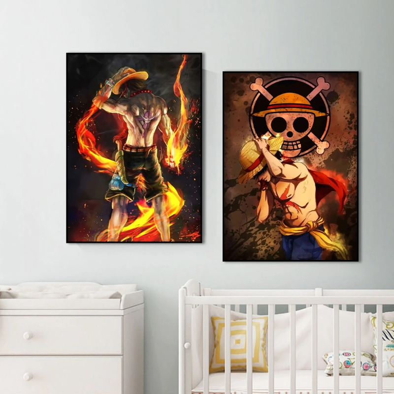 One Piece Luffy Ace Straw Hat Poster - Canvas Print. No Frame