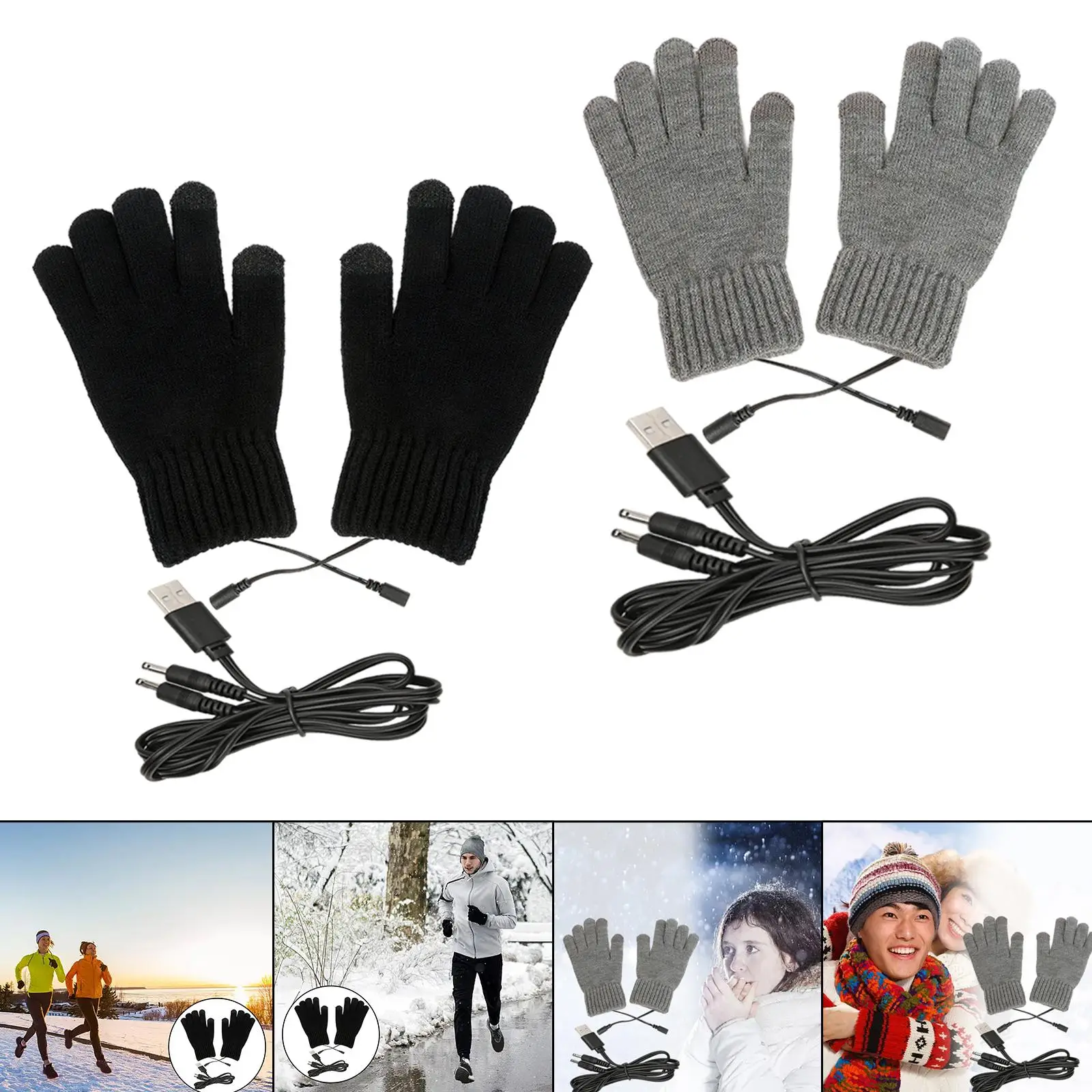  USB Heating Gloves Electric Thermal Knitting Laptop Gloves for Skiing