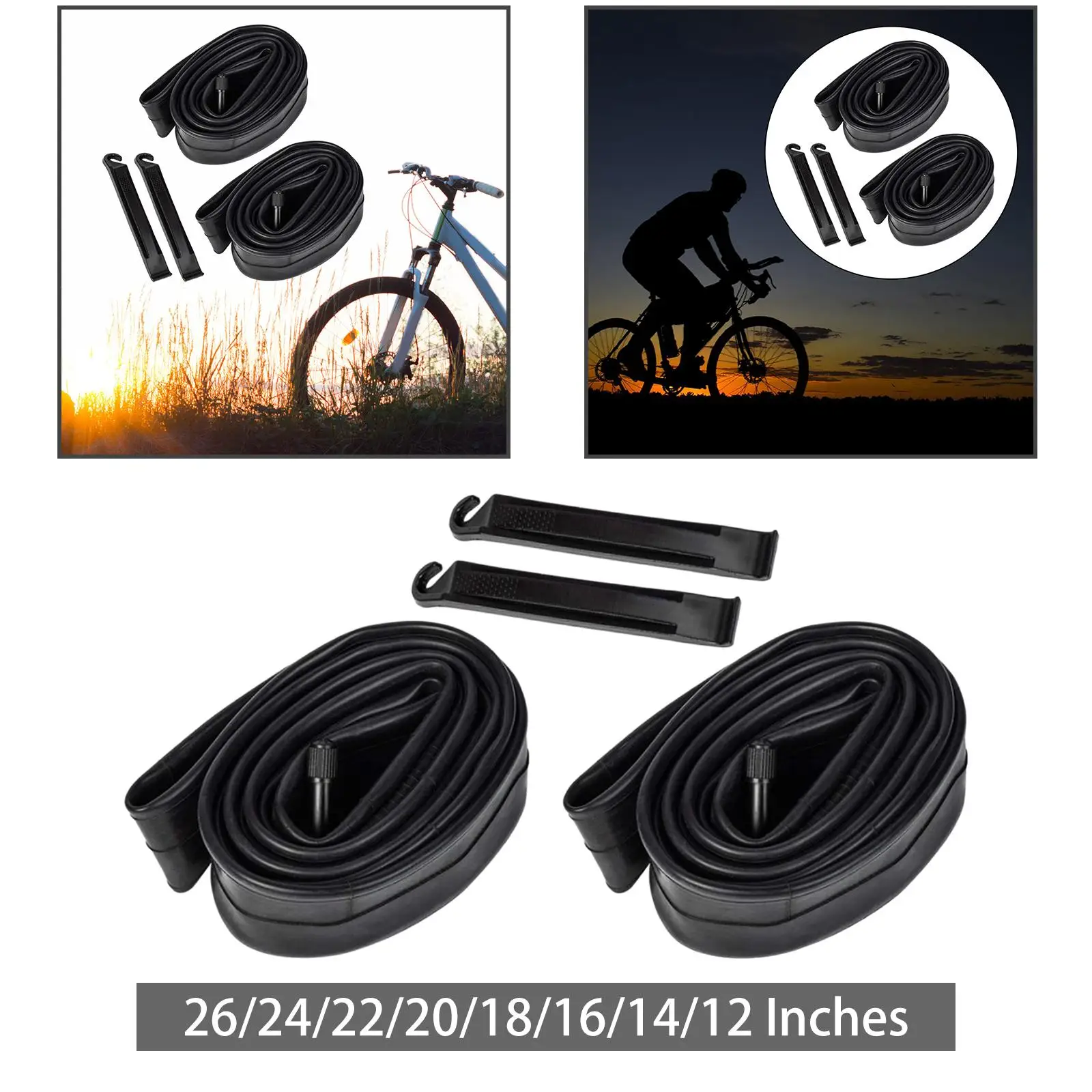 2x Bicycle Tubes with 2 Tire Levers Puncture Mountain Bike Bike Inner Tubes
