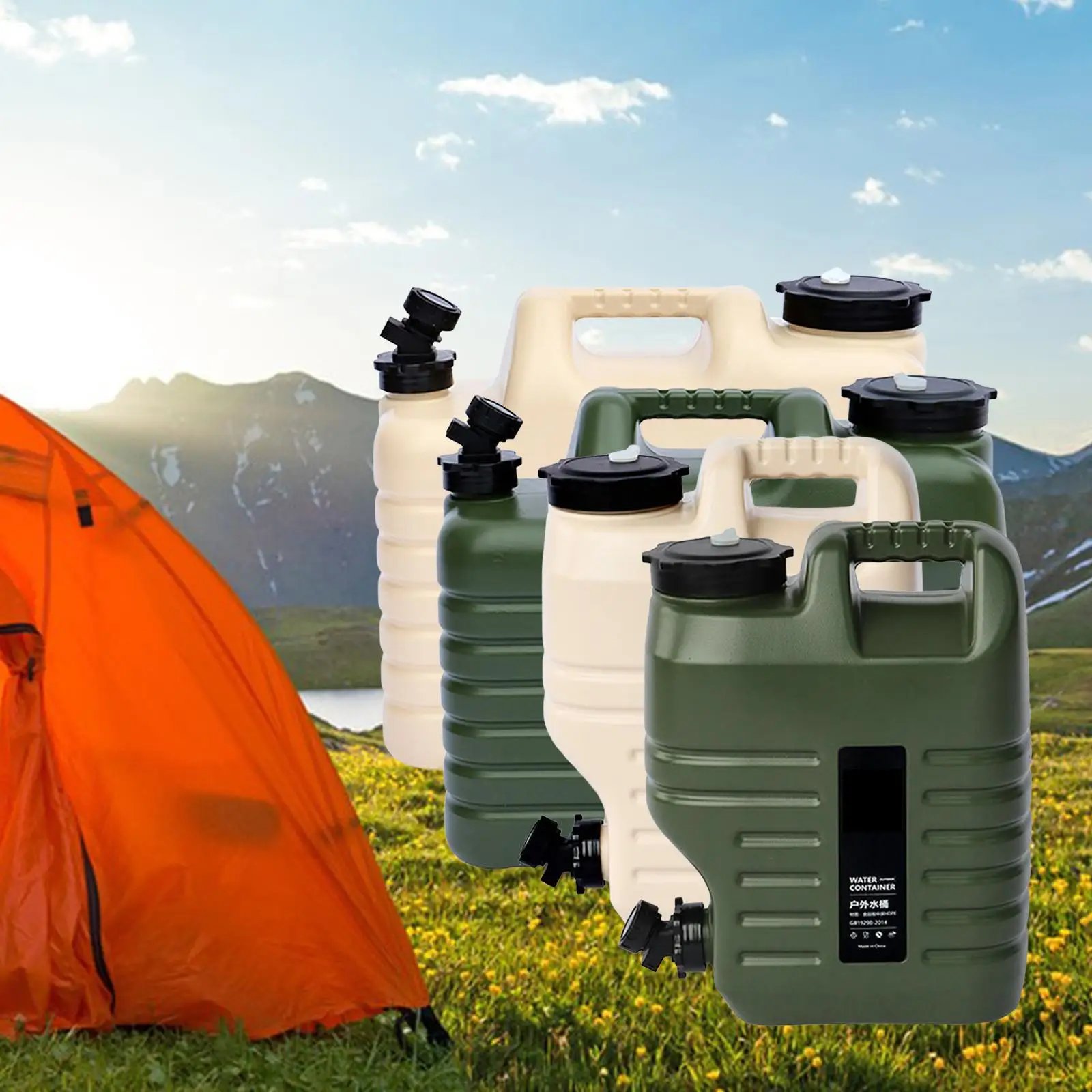 Water Storage Carrier with Faucet Drink Dispenser Water Container Canister for Hiking Picnic Reservoir Fishing