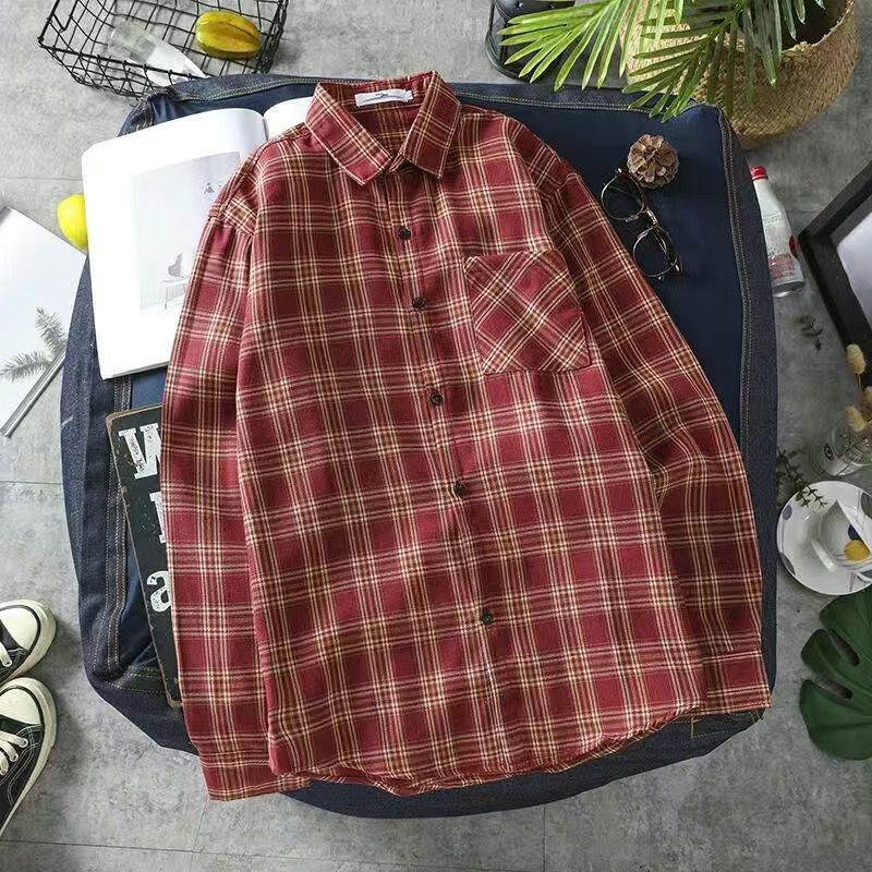 Long Sleeve Men's Shirt and Blouse Cargo Clothes with Pocket Plaid Male Top Luxury Button Aesthetic Sleeves Fashion 2024 Vintage