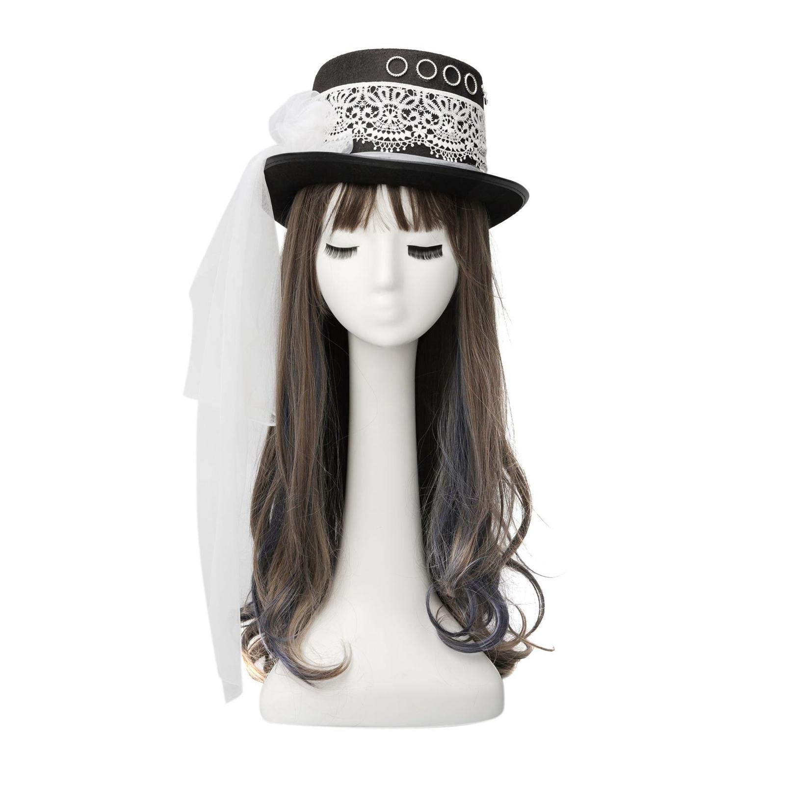 Vintage Women Steampunk Top Hat White Lace Decor Veil Costume Hat, Masquerade Costume Party Jazz Hat Made of Thick Felt Gift