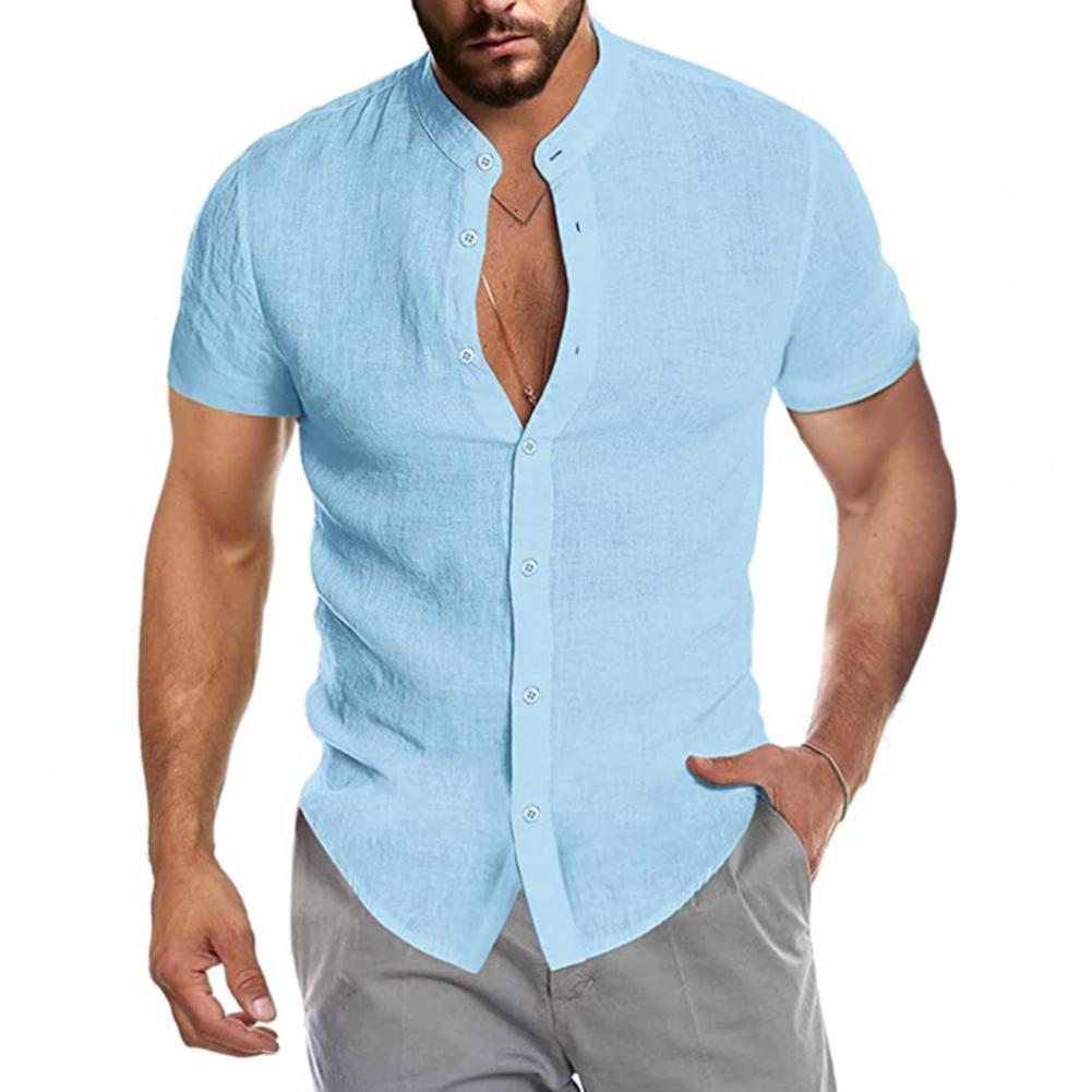 Title 4, Linen Men Shirt summer 2022 Stand Collar Short ...