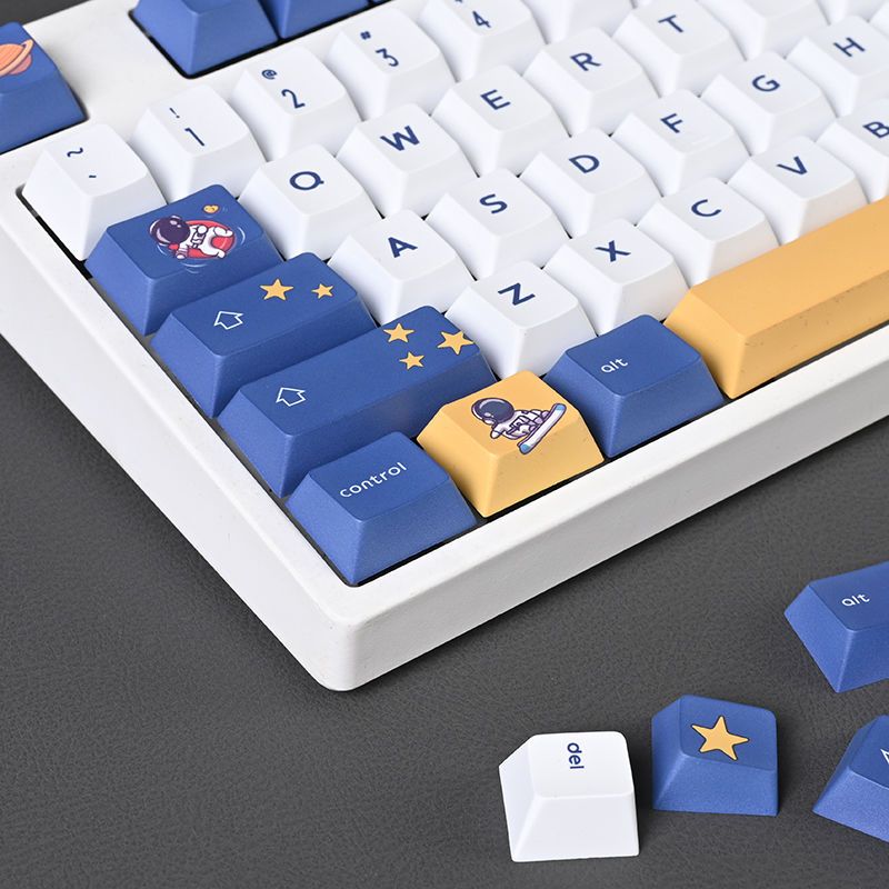 Keycap, azul, amarelo, branco, tema do astronauta, 130 chaves