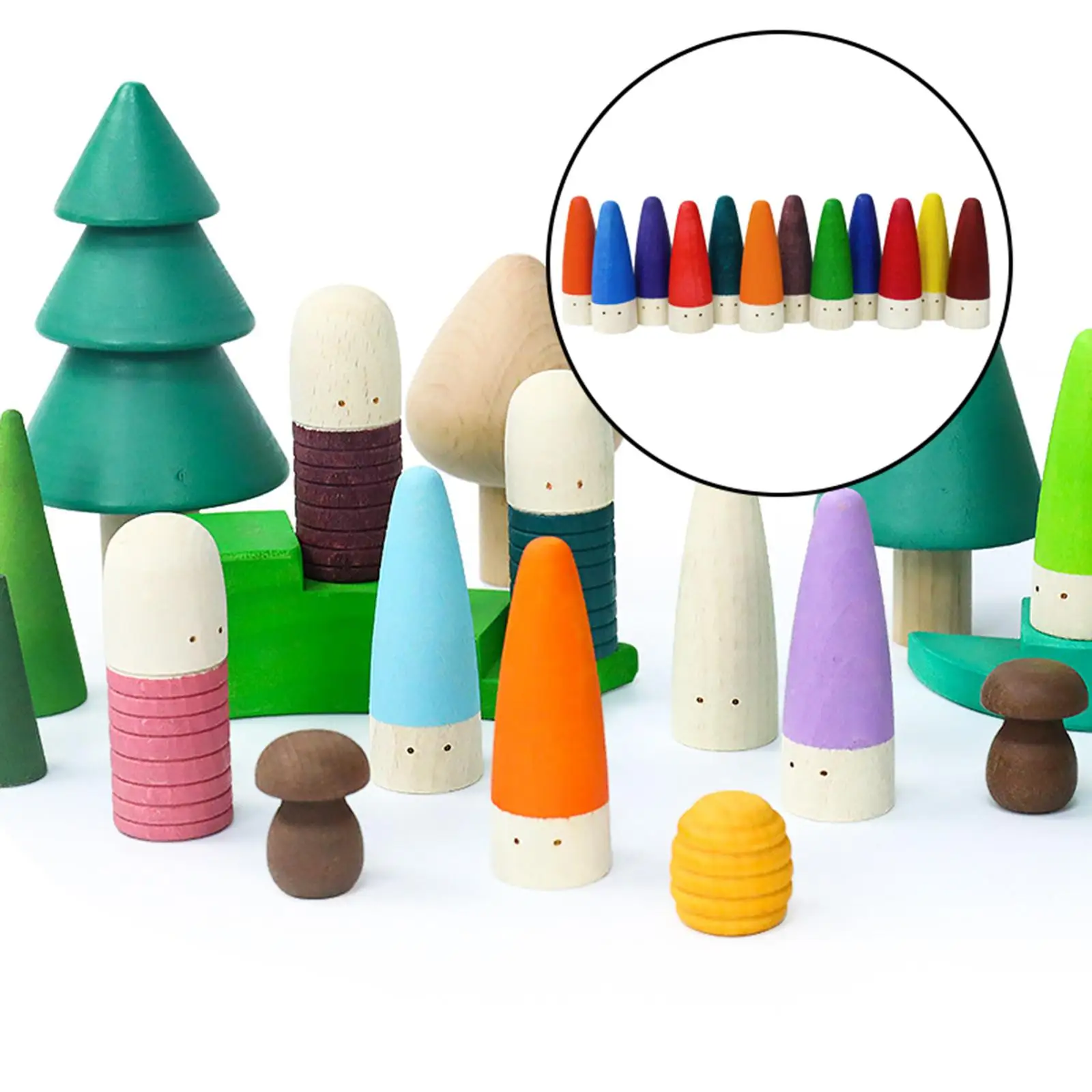 Wooden Mini Doll Building Blocks, Color Shape Matching Educational Learning Toys for Kids Toddlers Boys and Girls