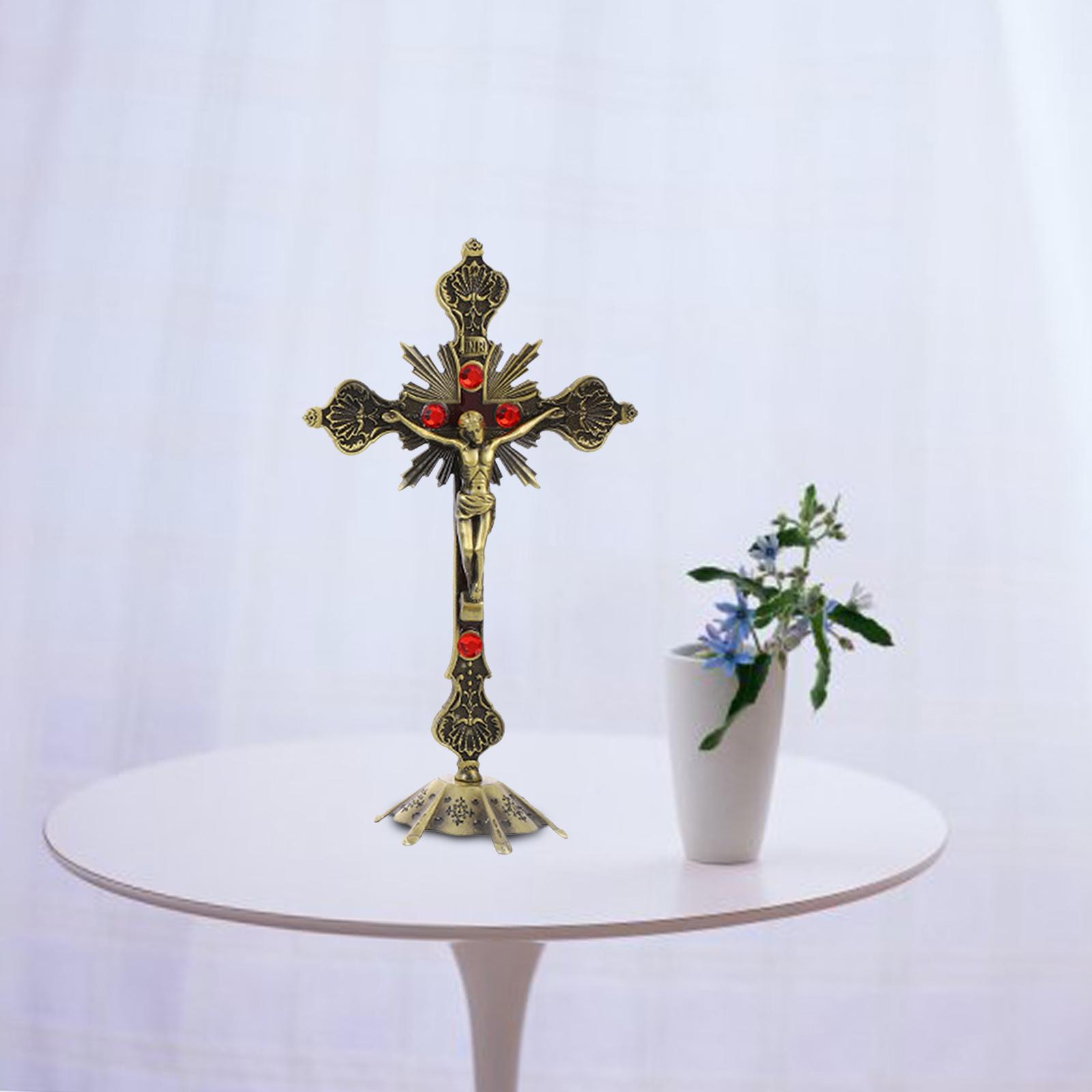 Church Relics Figurines Crucifix Jesus Christ On The Stand Cross Wall Crucifix Antique Home Chapel Decoration Prayer Crosses