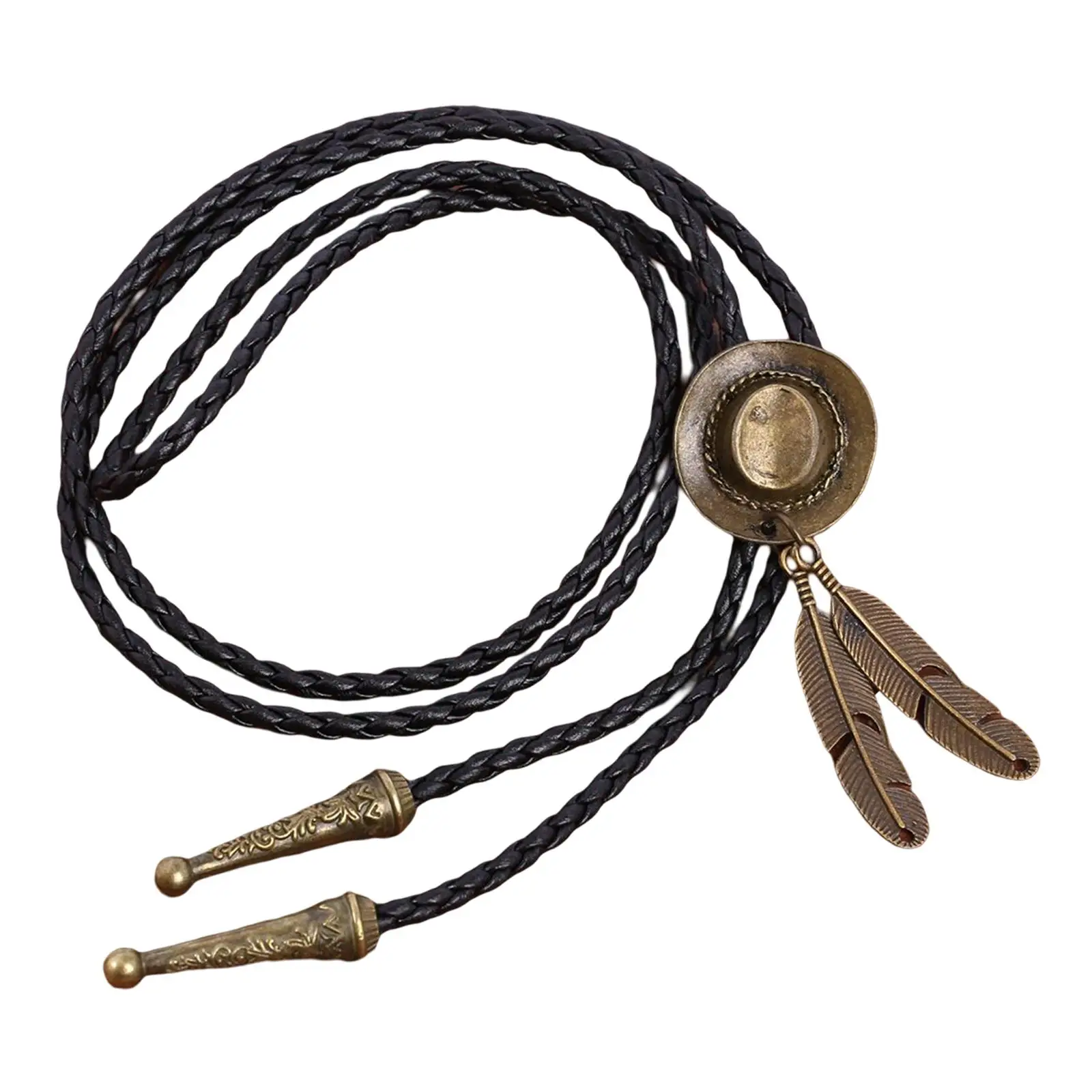 Retro Bolo Tie Cowboy Necktie Pendant Unique PU Leather Cord for Party Prom