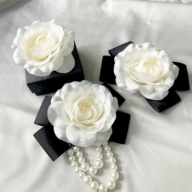  Cloth Art Camellia Flower Lapel Pins Broooch Fabric Pearl  Corsage Cardigan Suit Collar Pin Brooches Wedding Jewelry (Color : D, Size  : 7cm) (Argento 7cm) : Clothing, Shoes & Jewelry