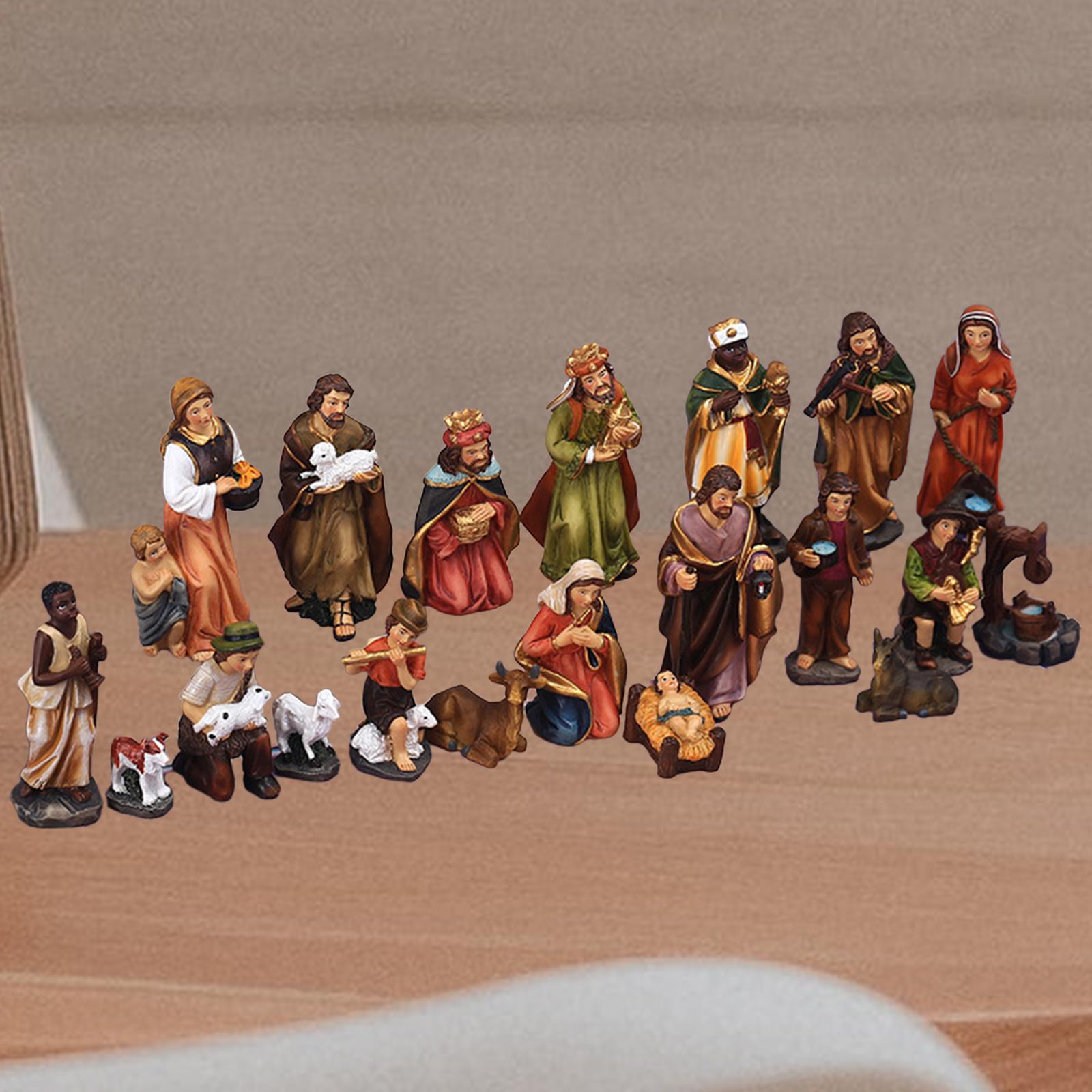 20Pcs Nativity Sets for Christmas Ornament Crafts Resin Statue Christ Birth of Jesus for Christmas Xmas Gift Home Holiday Church