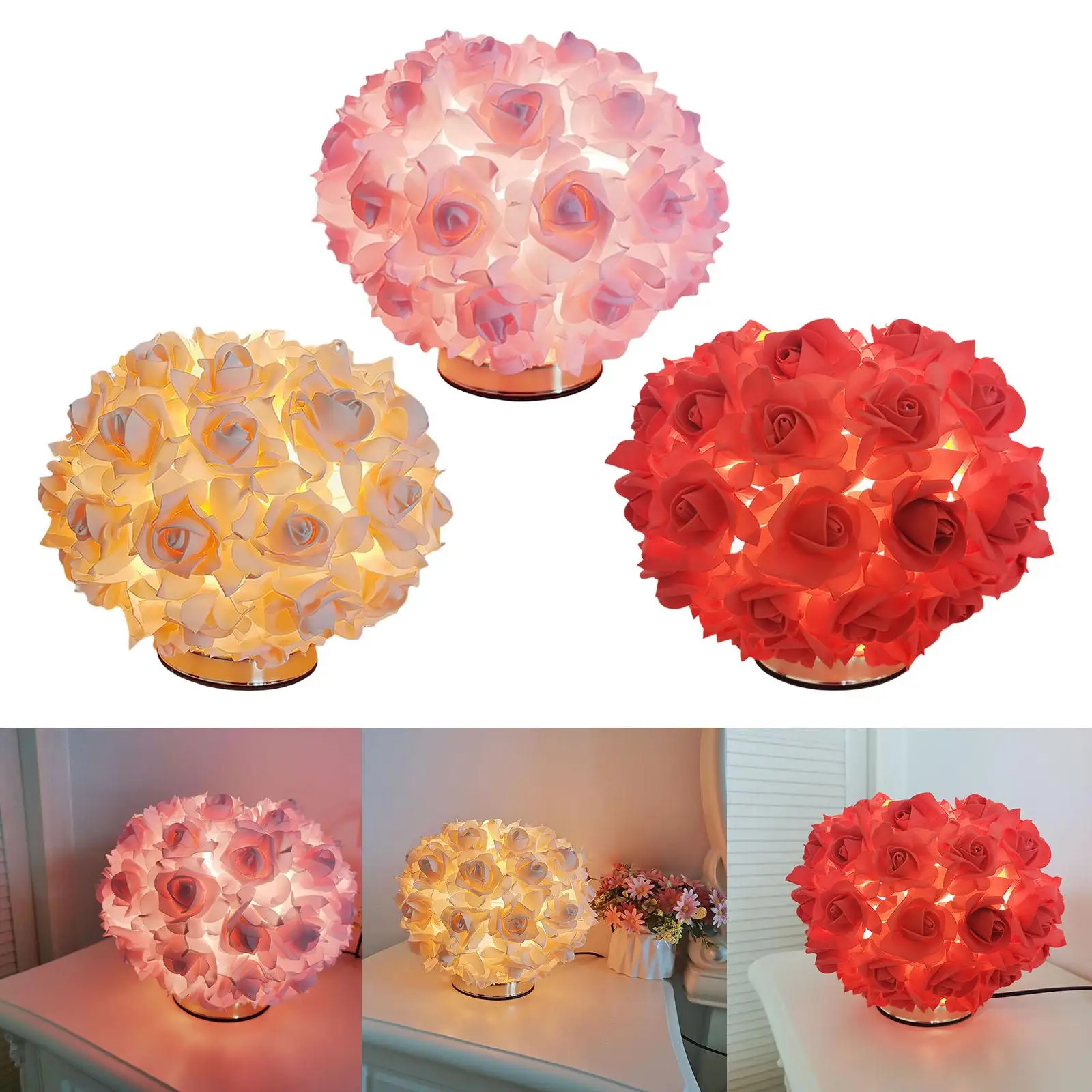 Flower Decorative Bedside Table Lamp LED Nightlight Desk Lamp Flower Lampshade Lighting for Table Bars Sofa Dorm Party