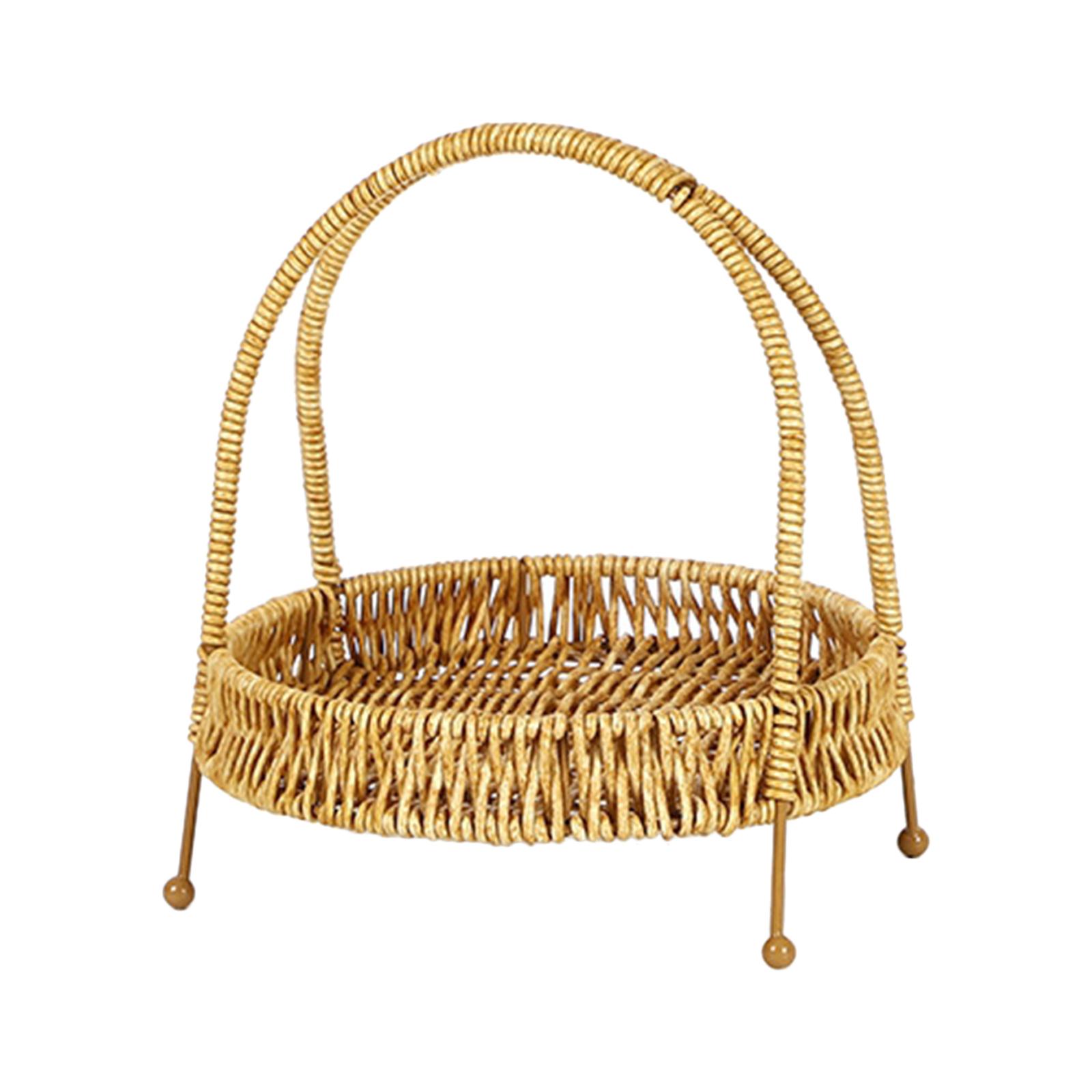 Multipurpose Imitation Rattan Basket Woven Storage Basket Tabletop Food Fruit Basket with Handle for Desktop Outdoor Camping