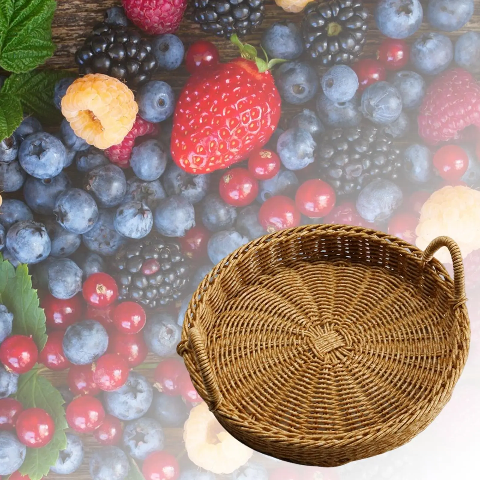 Handmade Wicker Basket Organizer Tray with Handle Serving Tray Picnic Basket Decorative Tray for Cupboard Dining Room