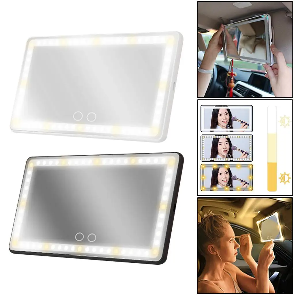 Universal Car Visor Vanity Mirror Touch Sensor 60 Adjustable LED Detachable USB