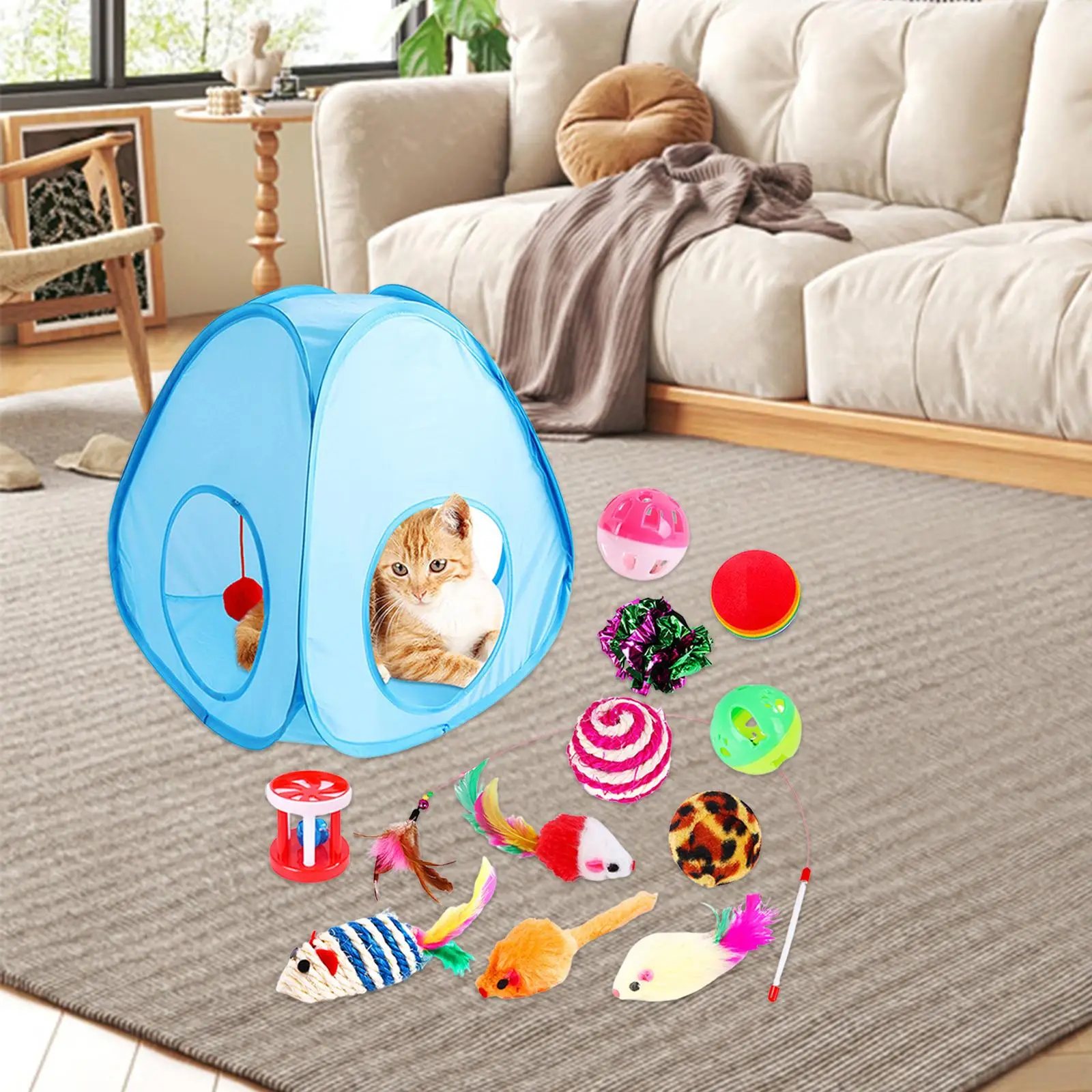 13Pcs Cat Toys Interactive Toy Mouse Colorful Mouse Pet Lightweight Cat House Tunnel for Chasing Small Animals Scratching