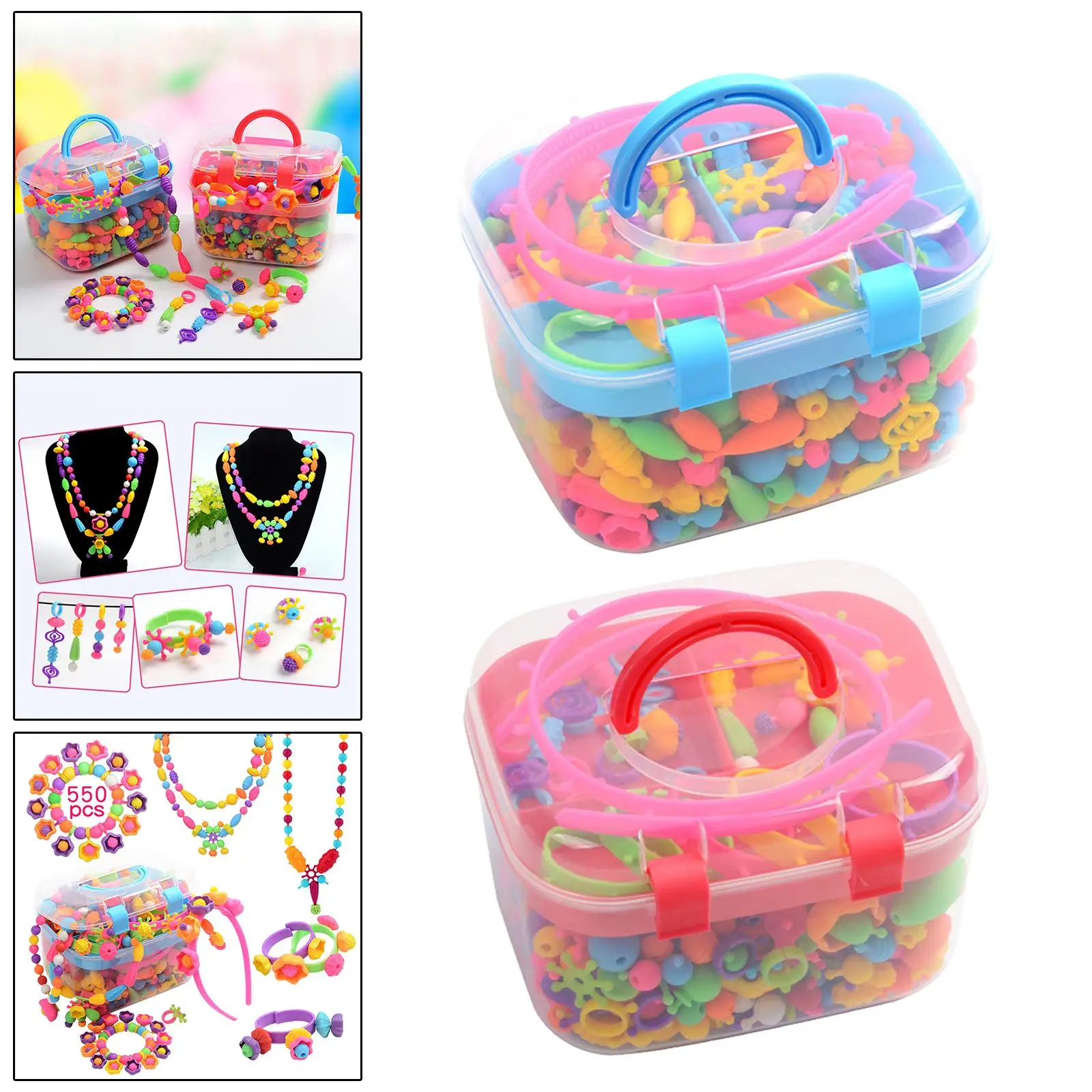 550pcs Pop Beads Jewelry Making Kit Jewelry Set Toys Arts Crafts Snap Together Beads for Earrings Necklace Bracelet Girls
