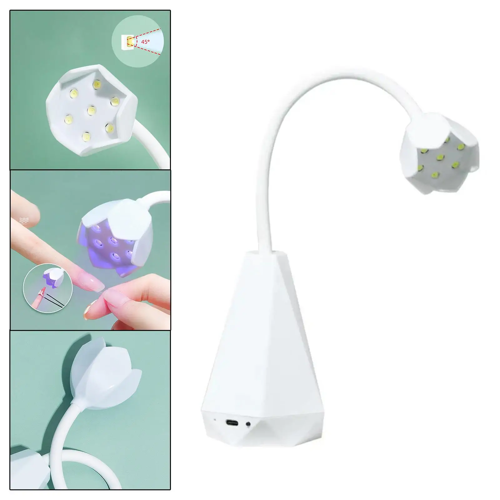LED Nail Drying Lamp 360 Degree Adjustable Hands Free Gooseneck for Home DIY