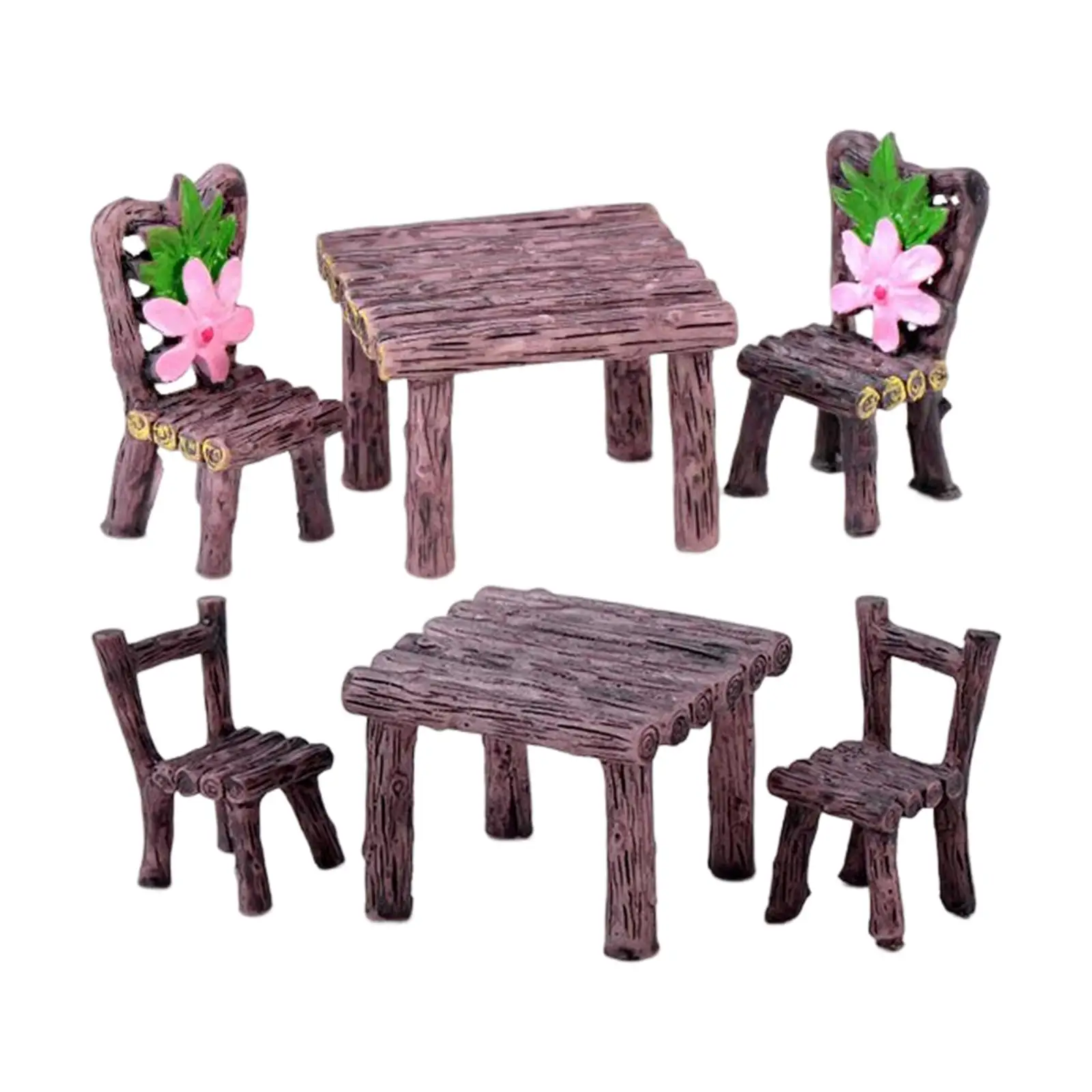 Miniature Table Chairs Set Toys Ornament Resin Figurines Sculpture for DIY Projects Sand Table Fairy Garden Street Building