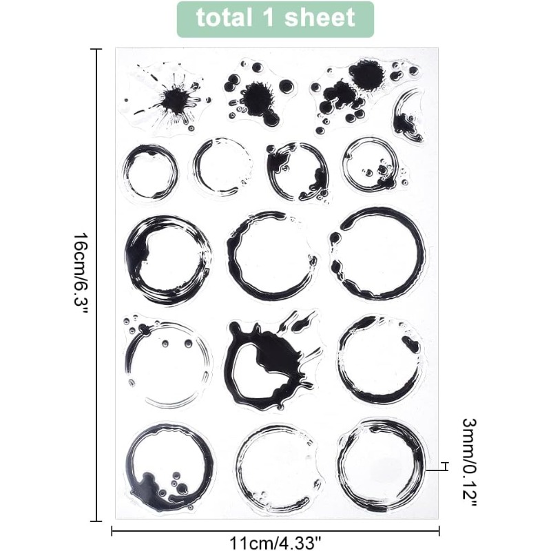 Description Picture 3 of item1Sheet Tea Stains Clear Stamp Coffee Stains Background Transparent Silicone Stamp Spill for Scrapbook Card Making 4.3 x 6.3 Inch