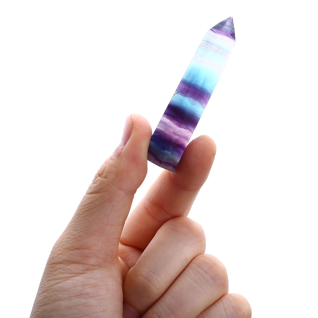Natural Fluorite Crystal Colorful Striped Fluorite 4-7CM Quartz Crystal Stone Point Healing Hexagonal Wand Treatment Stone 15 S11be497d4ae34ceaac4f5268bfe8ad59X