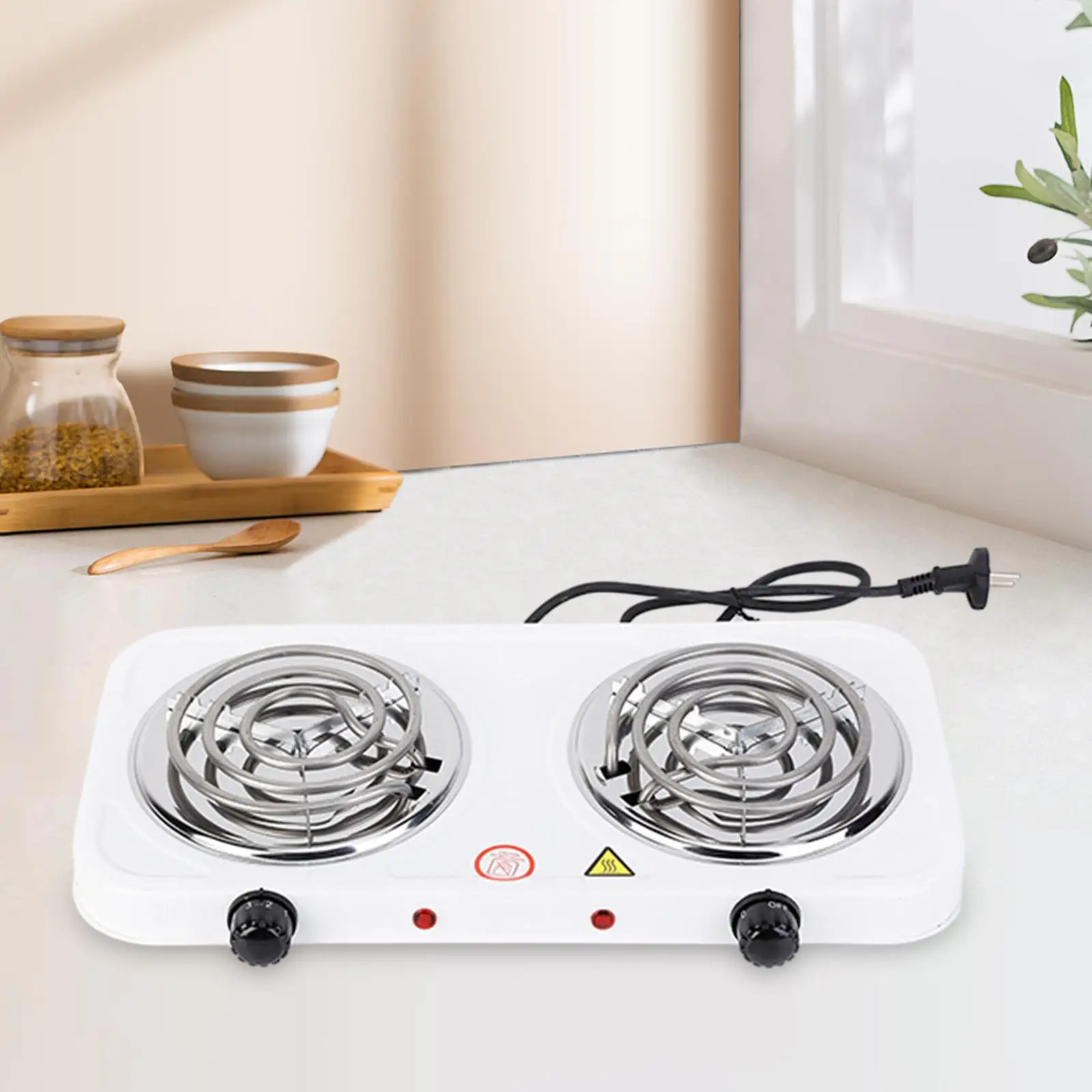 Double Burner Cooktop with 5 Level Temperature Control for Home, Camping, Party Home Outdoor White Countertop Burner Convenient