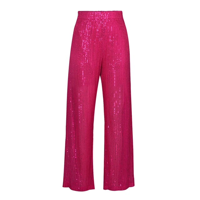 Xingqing Sequins Pants for Women Fashion Shiny Glitter Solid Color