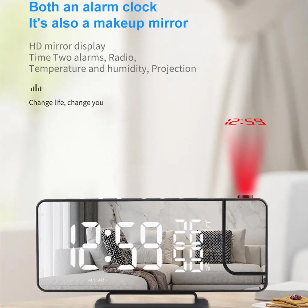 LED Screen LCD Digital Projector Temperature FM Radio Snooze Alarm Clock USB