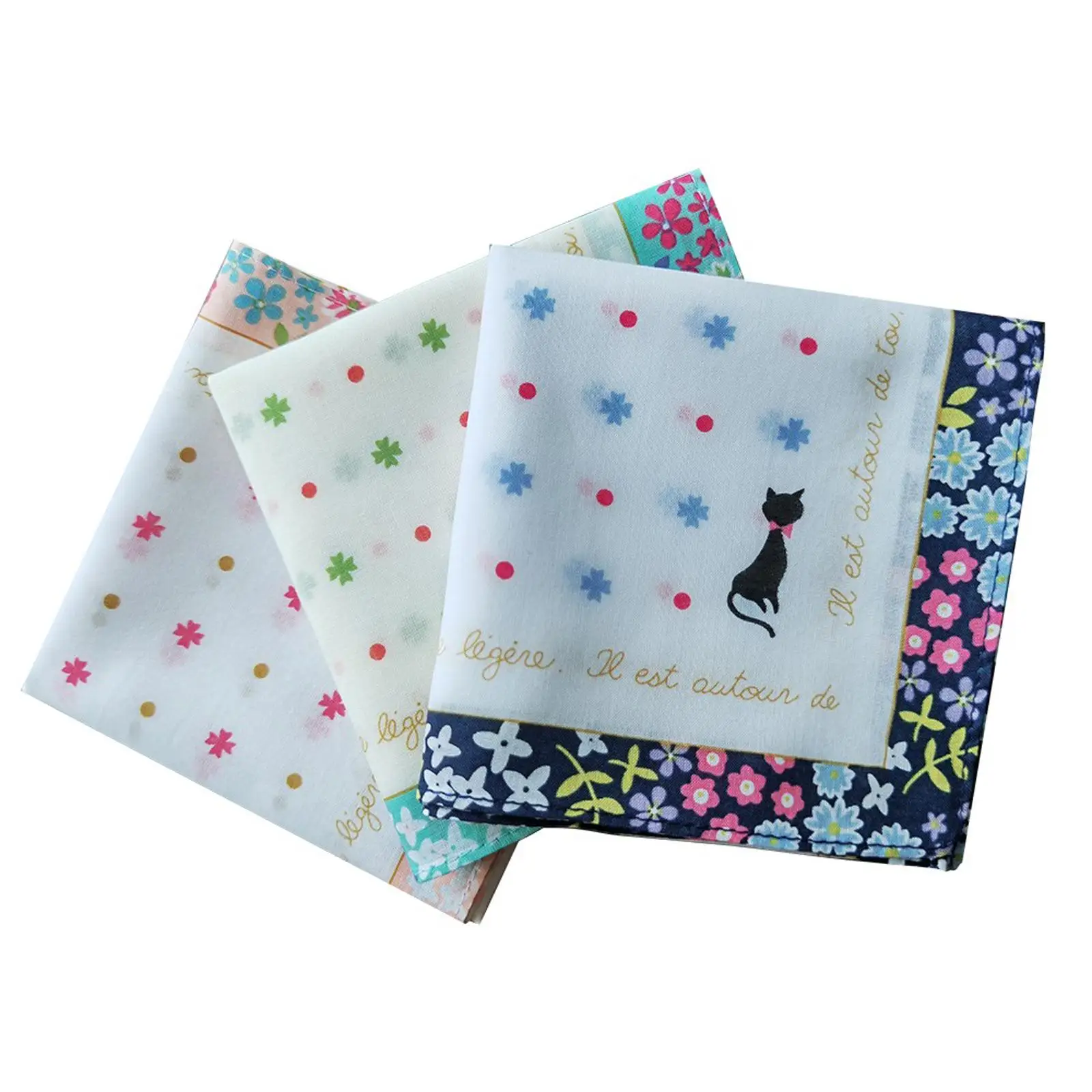 3Pcs Multicolour Women Cotton Handkerchiefs Square Pocket Pocket Handkerchiefs Ladies Hankies for Prom Mother Day Bridal Girls