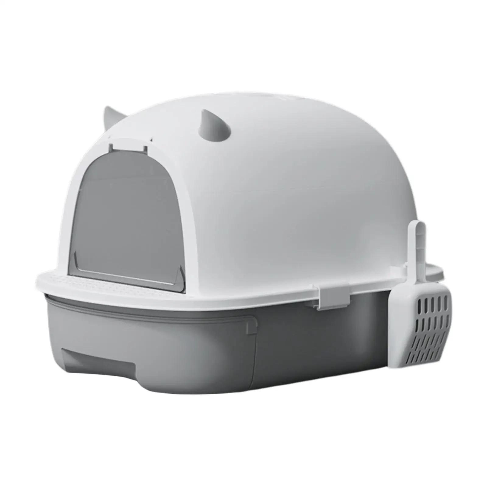 Hooded Cat Litter Box with Lid with Front Door Reusable Large with Shovel